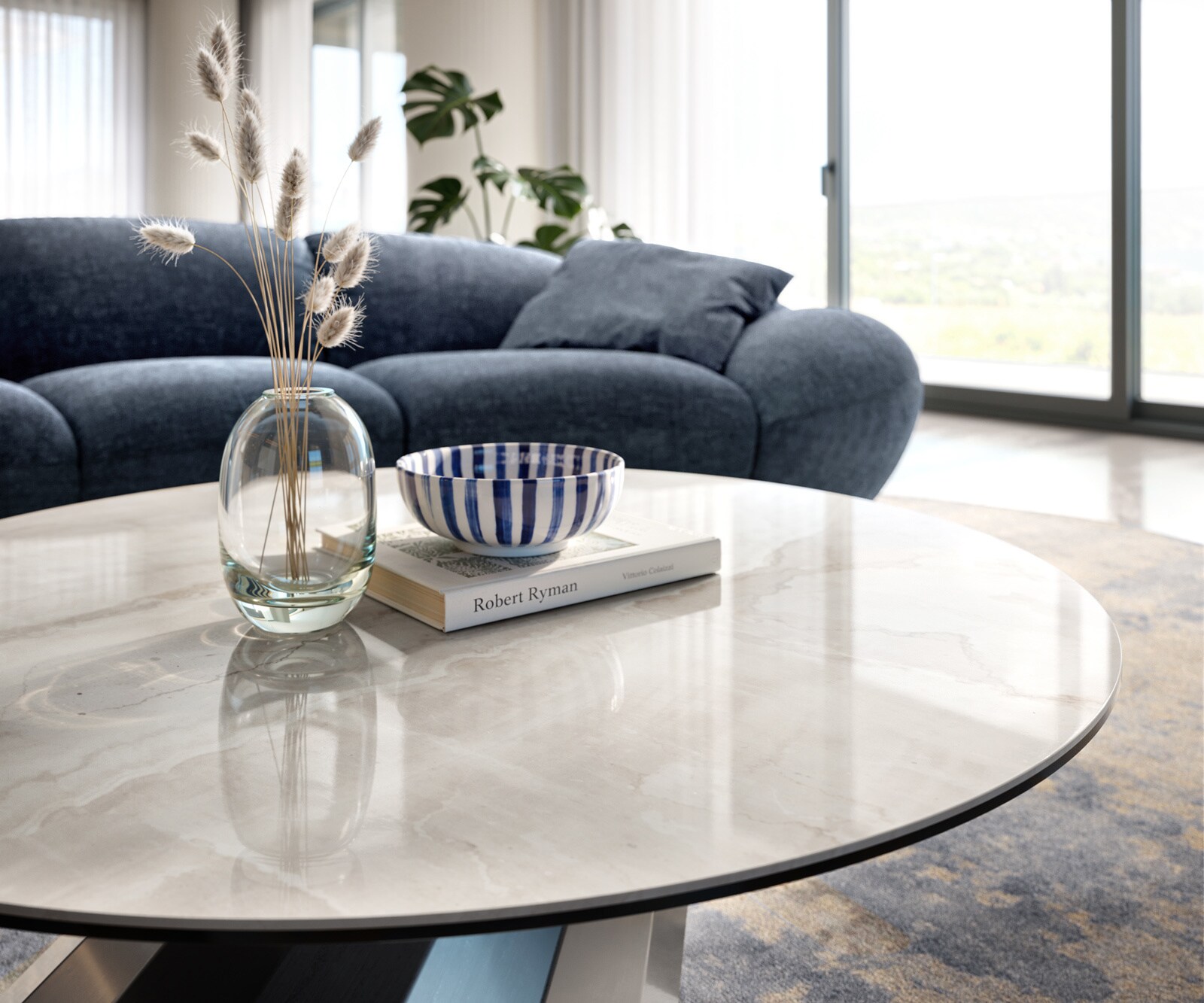 Couchtisch Edge Rund 100x100 cm Keramik Onyx Champagne Parabi Edelstahl gebürstet 6
