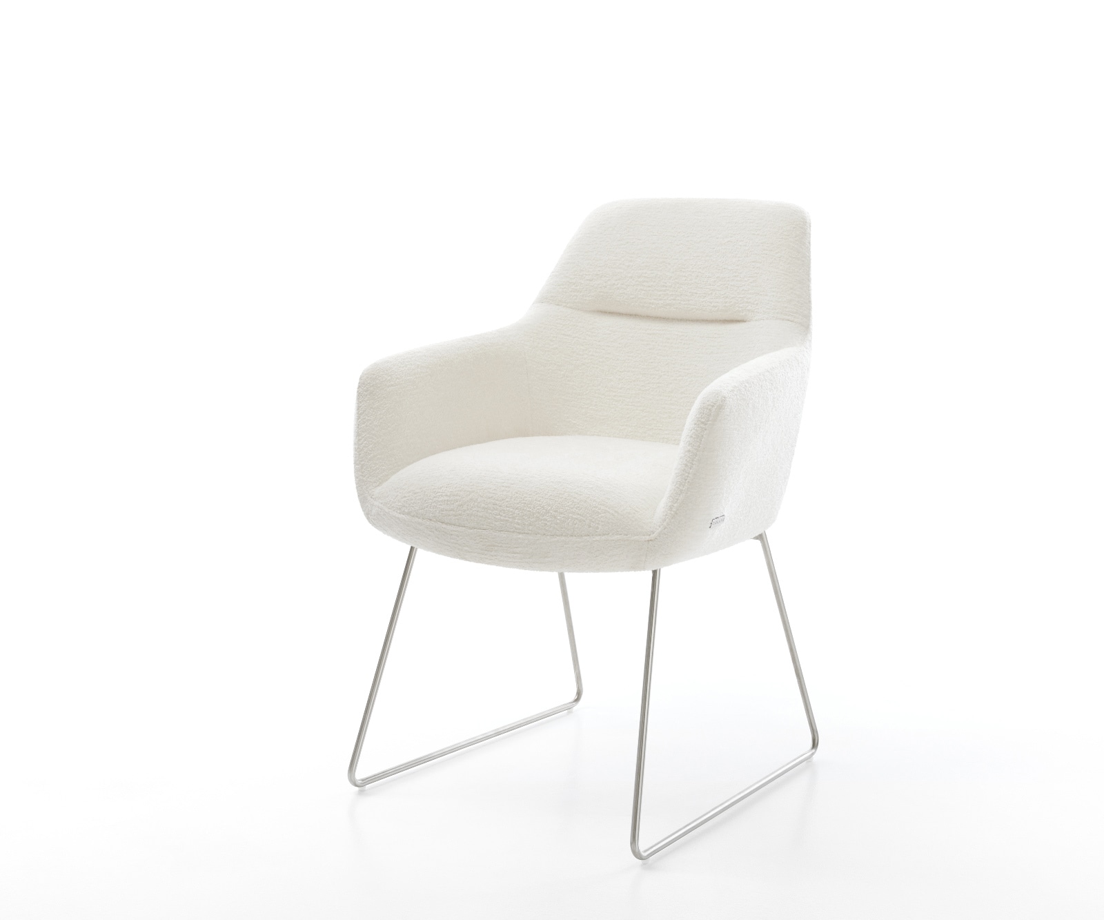 Esszimmerstuhl Pejo-Flex Bouclé Soft Beige Kufengestell Edelstahl Taschenfederkern