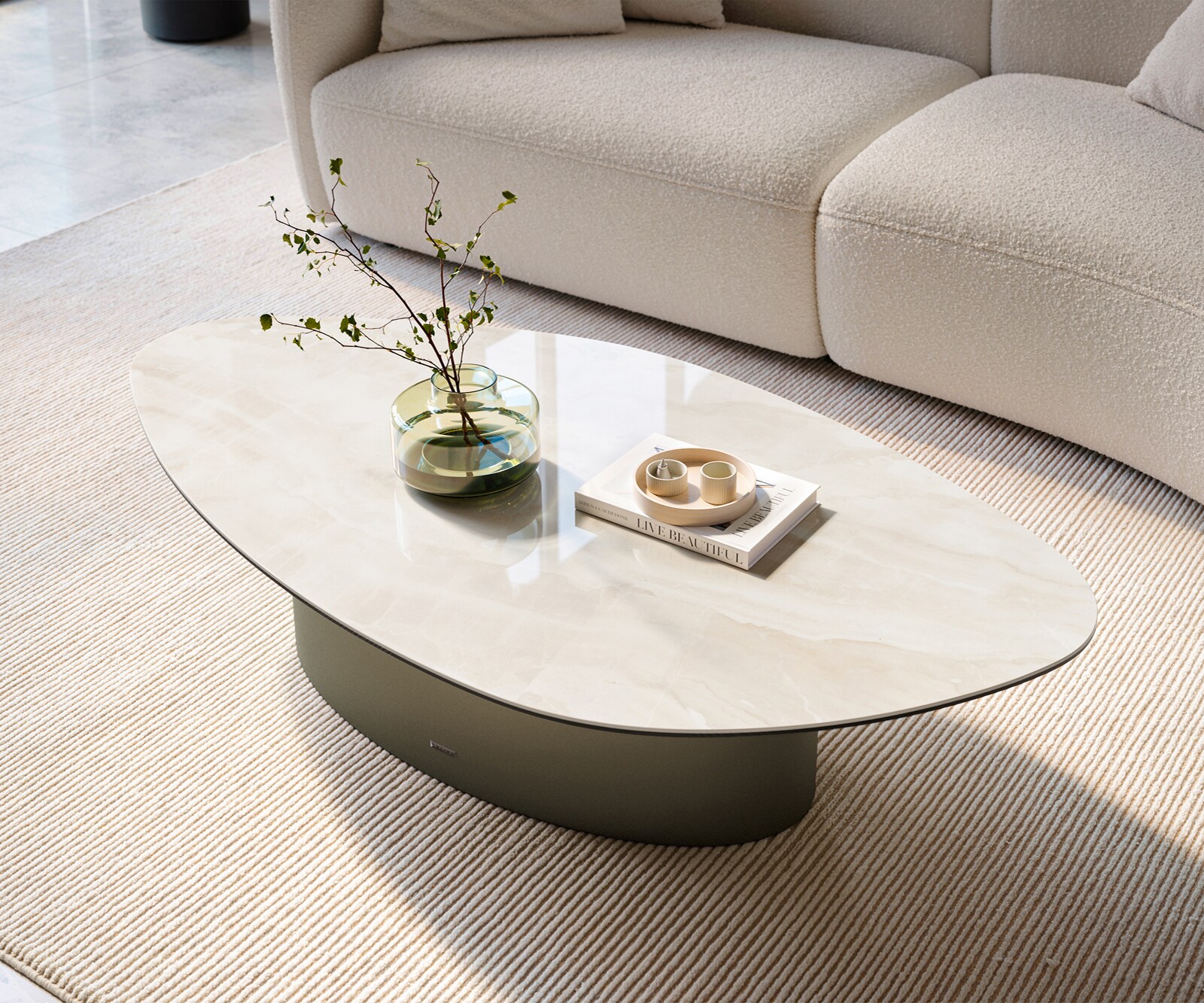 Couchtisch Edge Organisch 140x76 cm Keramik Onyx Champagne Casilda Effektfinish Titan 1