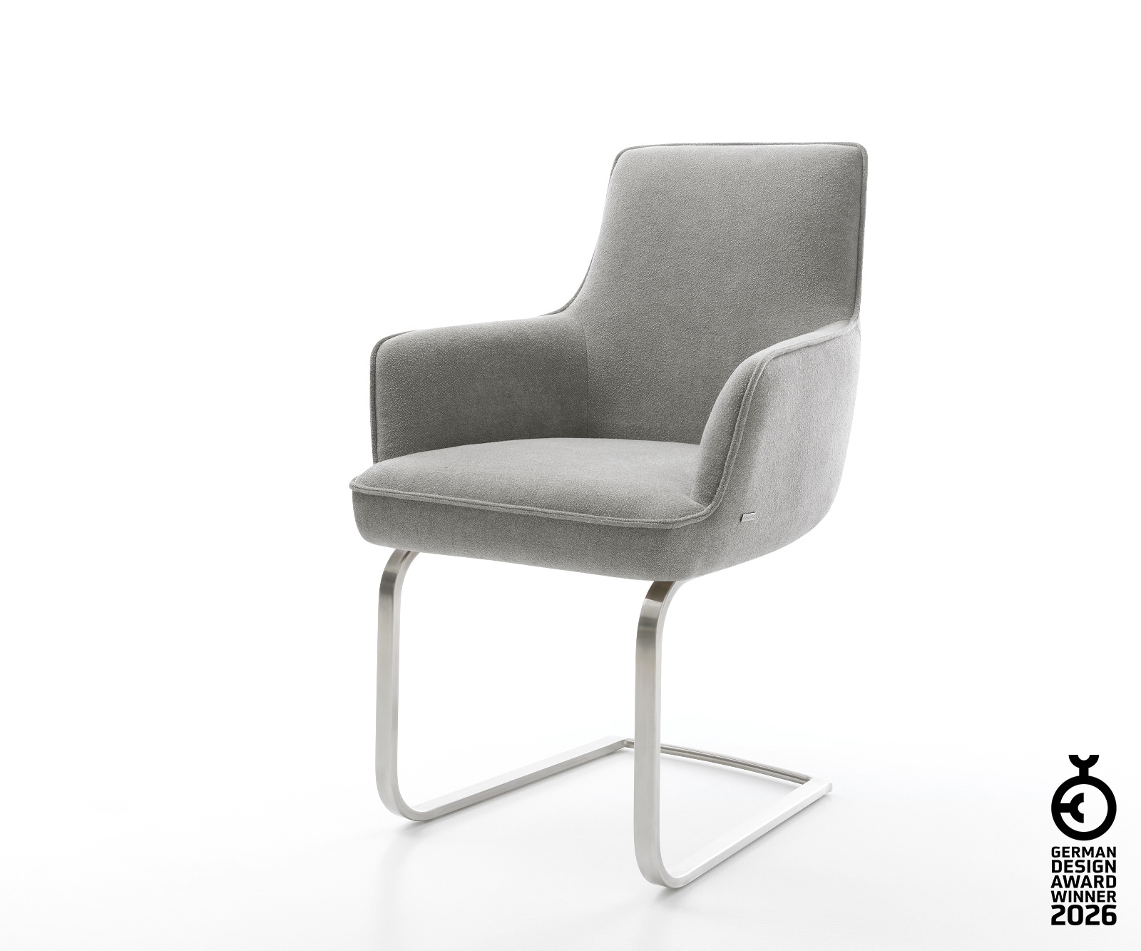 Freischwinger Heira-Flex mit Armlehnen Strukturstoff Soft Grau Freischwinger flach Edelstahl Taschenfederkern 1