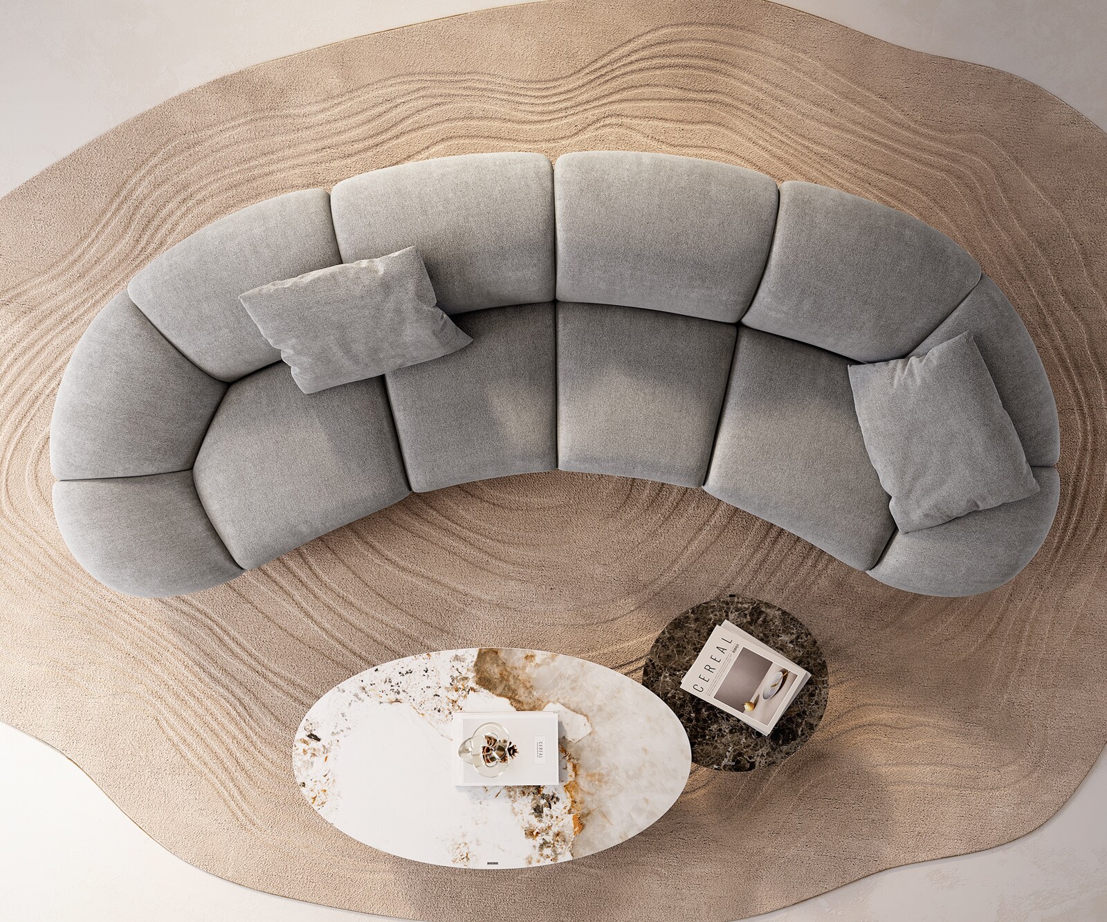 Big-Sofa Lunna 360x175 cm Strukturstoff Soft Grau 2 Kissen 8