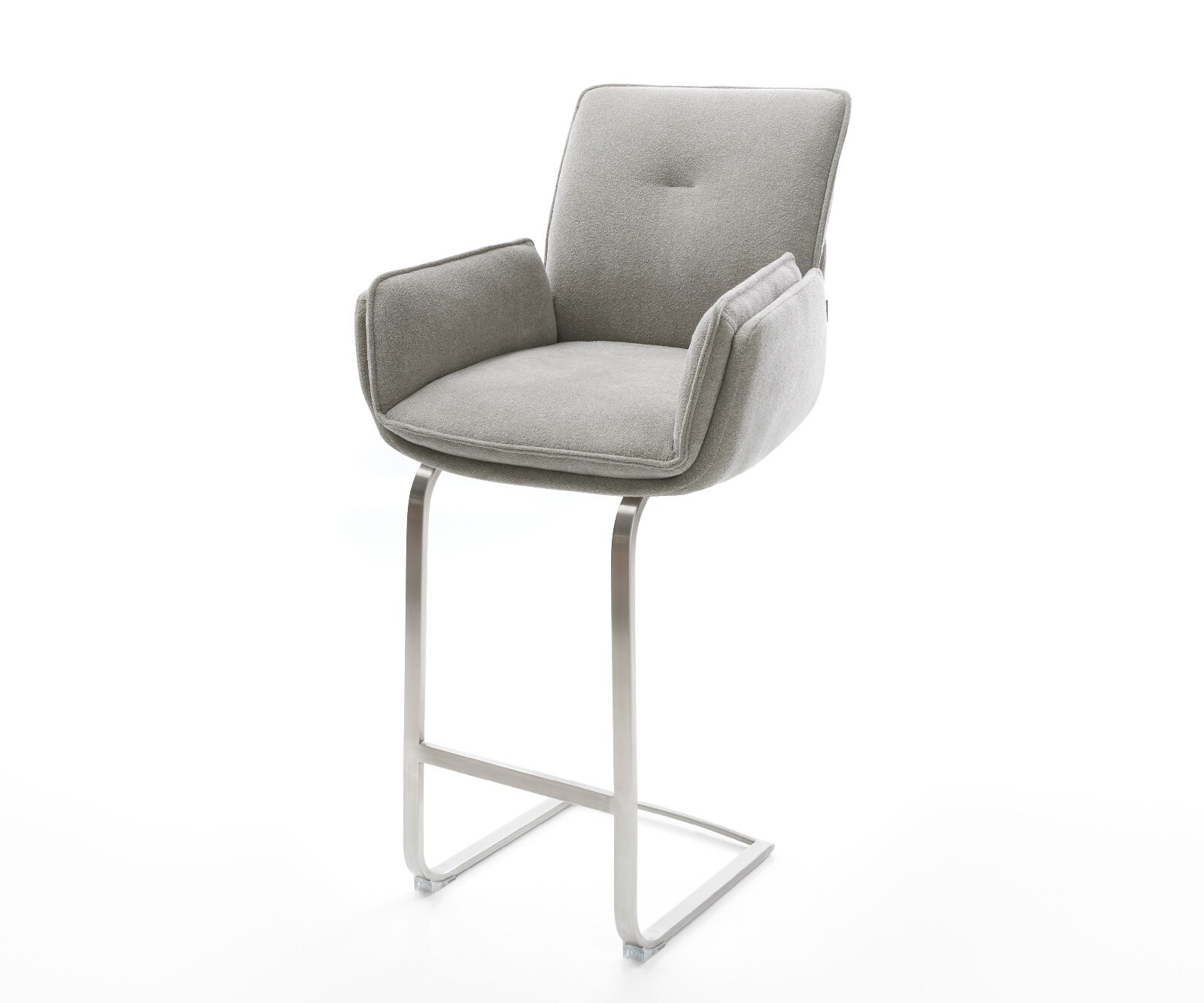 Barstuhl Nela-Flex Strukturstoff Soft Grau Freischwinger Flach Edelstahl Silberfarben 1