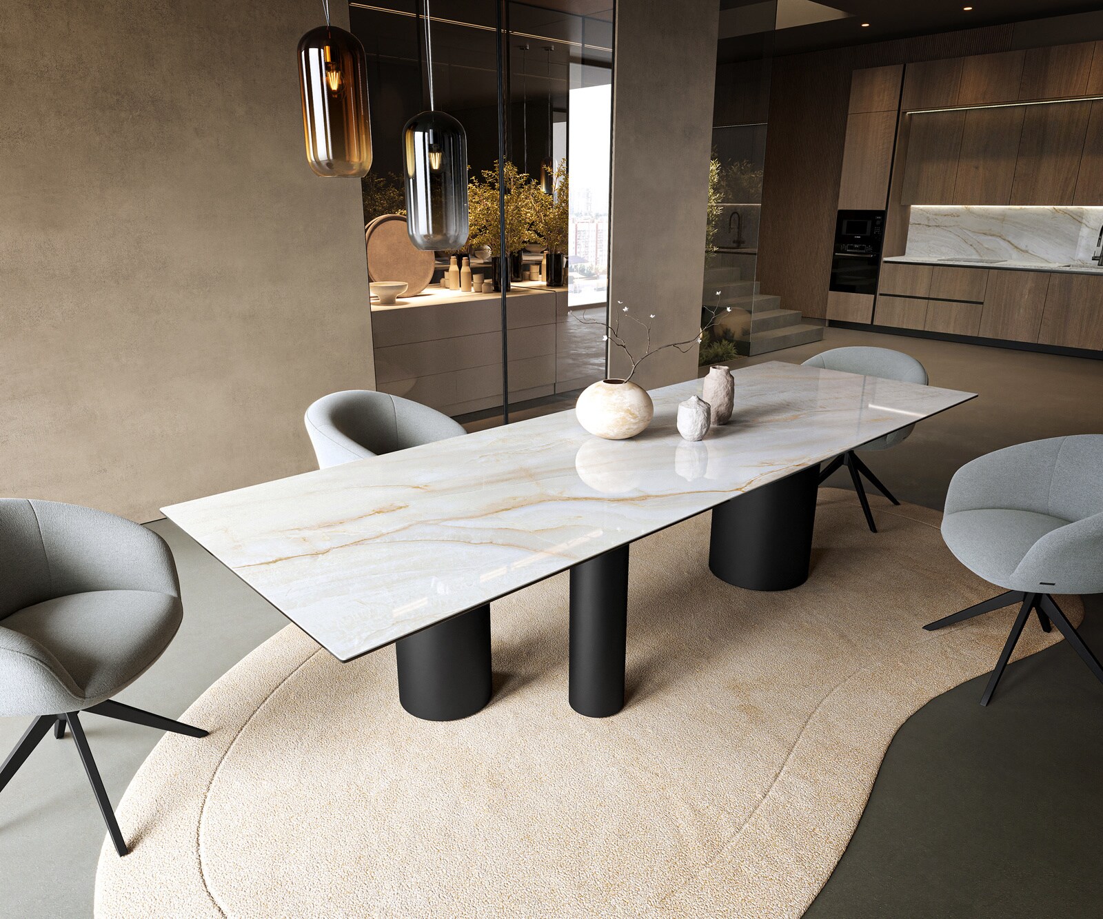 Esstisch Edge 300x100 cm Keramik Onyx Pearl Troa Metall Schwarz 1