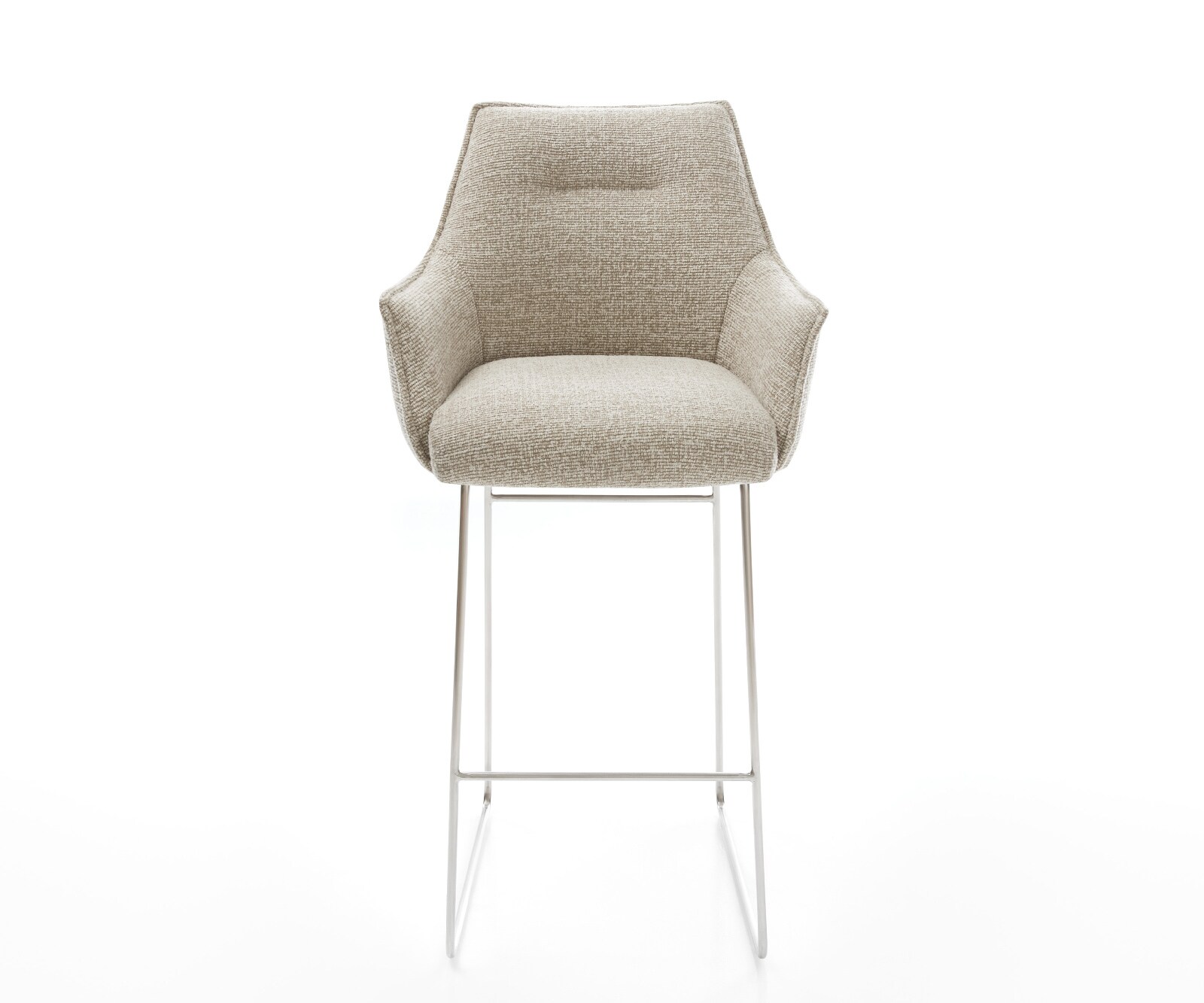 Barstuhl Alja-Flex Webstoff Soft Beige Kufengestell Edelstahl Silberfarben Taschenfederkern 2