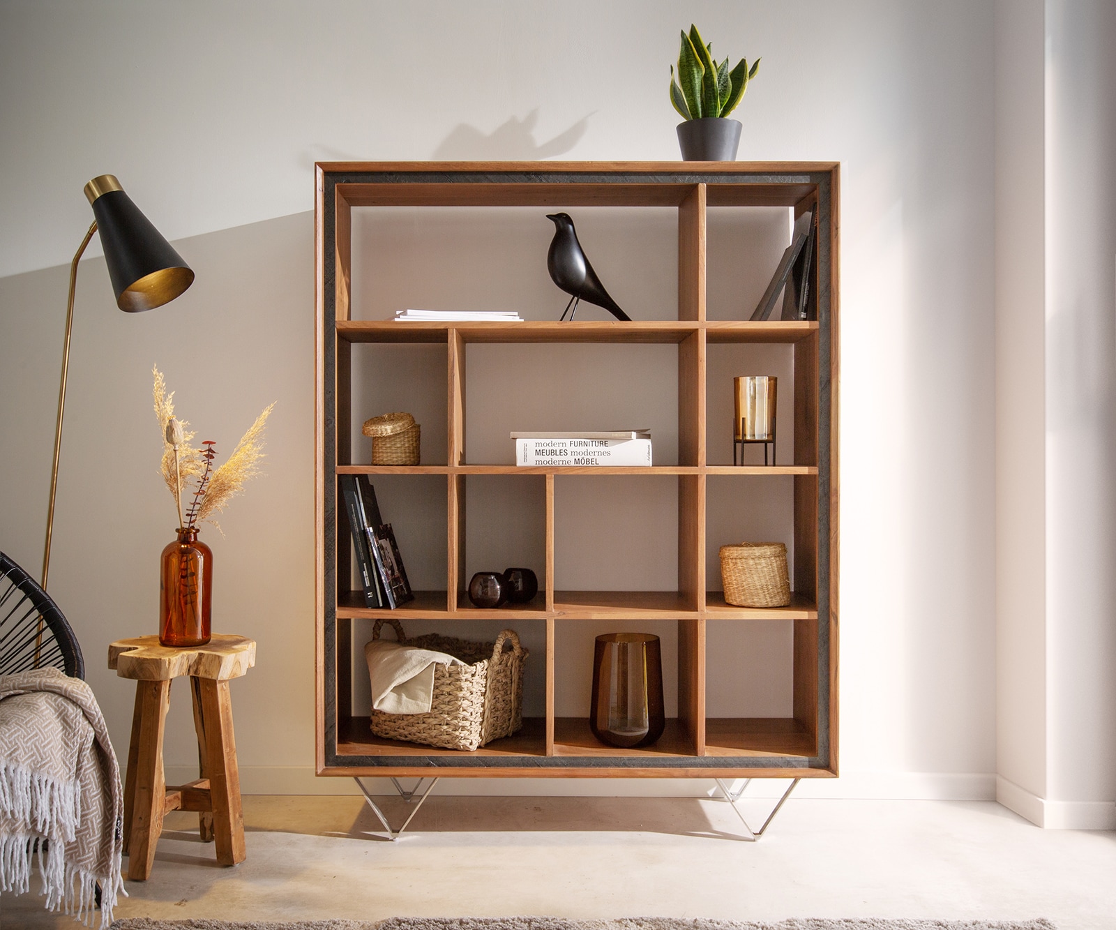 Highboard Stonegrace 115x150 Akazie Natur 12 Fächer Steinfurnier V-Fuß 1 Highboard Stonegrace 115x150 Akazie Natur 12 Fächer Steinfurnier V-Fuß 1
