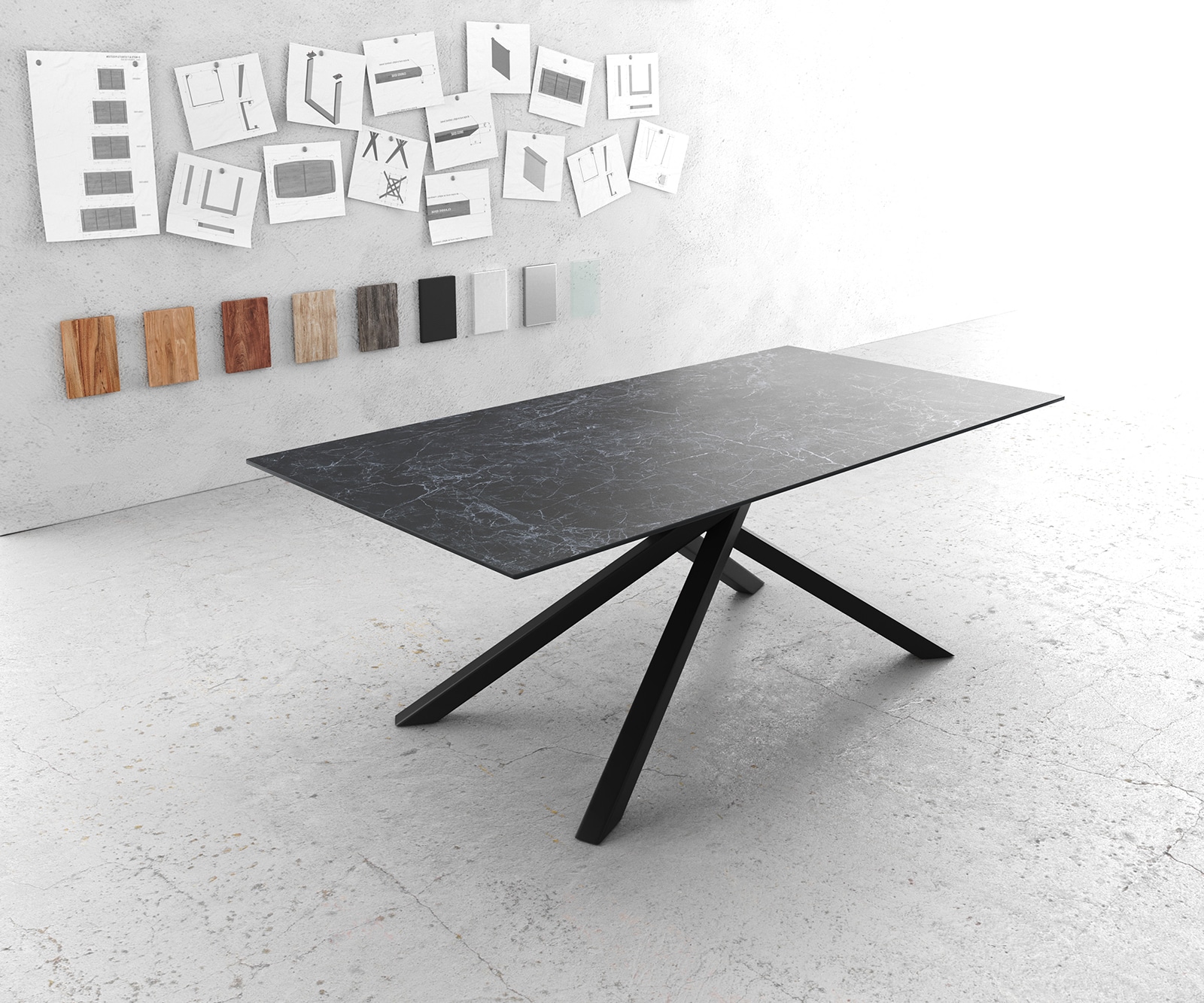Esstisch Edge 200x100cmKeramik Laminam®Nero Greco Anthrazit Mittelfuß Kreuz Schwarz Esstisch Edge 200x100cmKeramik Laminam®Nero Greco Anthrazit Mittelfuß Kreuz Schwarz