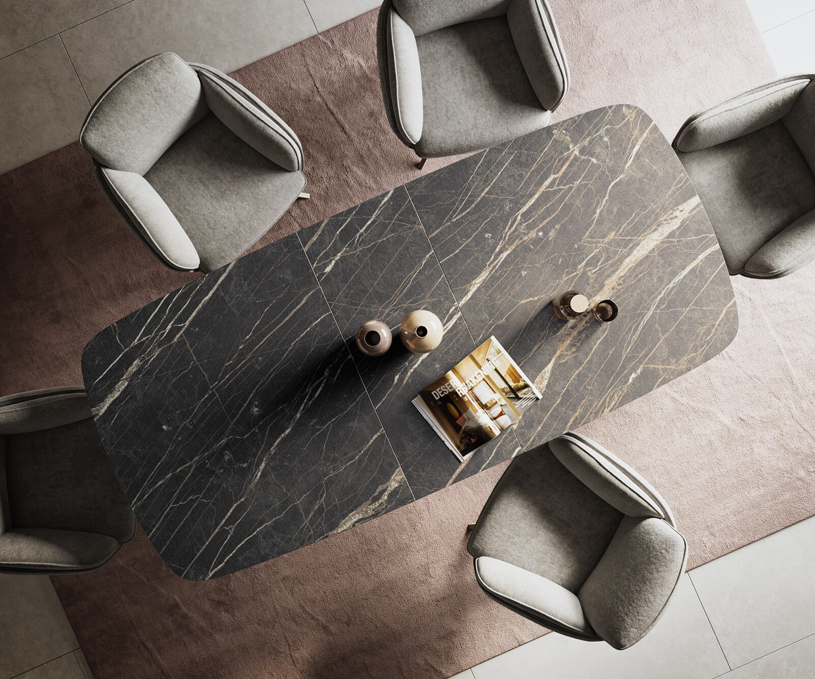 Esstisch Edge Boot 180-220x100 cm Laminam® Keramik Noir Desir Braun Kreuzgestell Rechteck Edelstahl Graphit ausziehbar 7