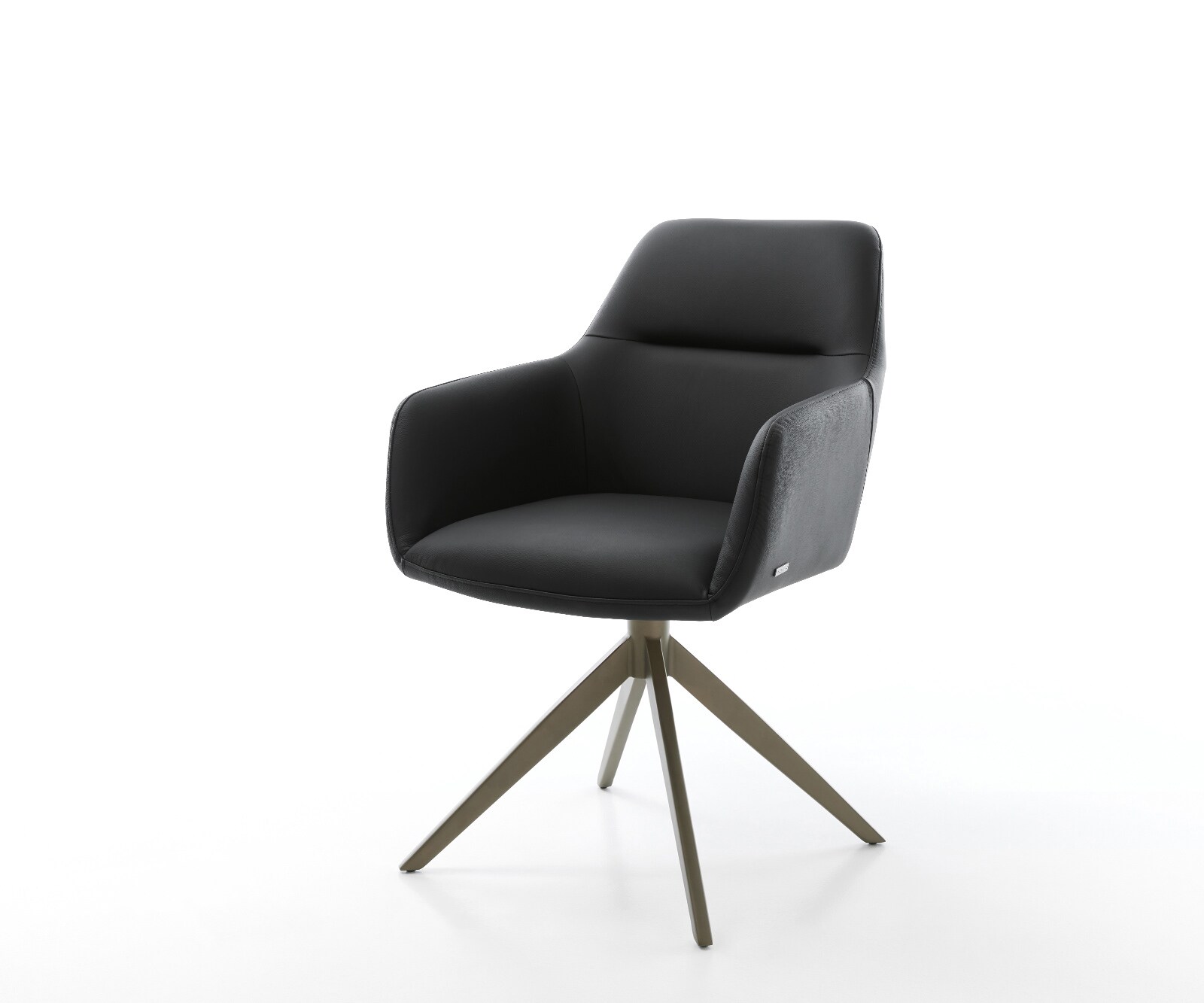 Drehstuhl Pejo-Flex Echt-Leder Schwarz Kreuzgestell breit Effektfinish Titan 360° drehbar Wippfunktion Taschenfederkern
