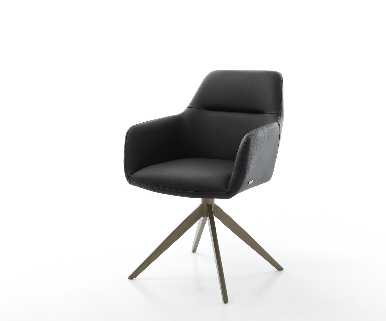 Drehstuhl Pejo-Flex Echt-Leder Schwarz Kreuzgestell breit Effektfinish Titan 360° drehbar Wippfunktion Taschenfederkern