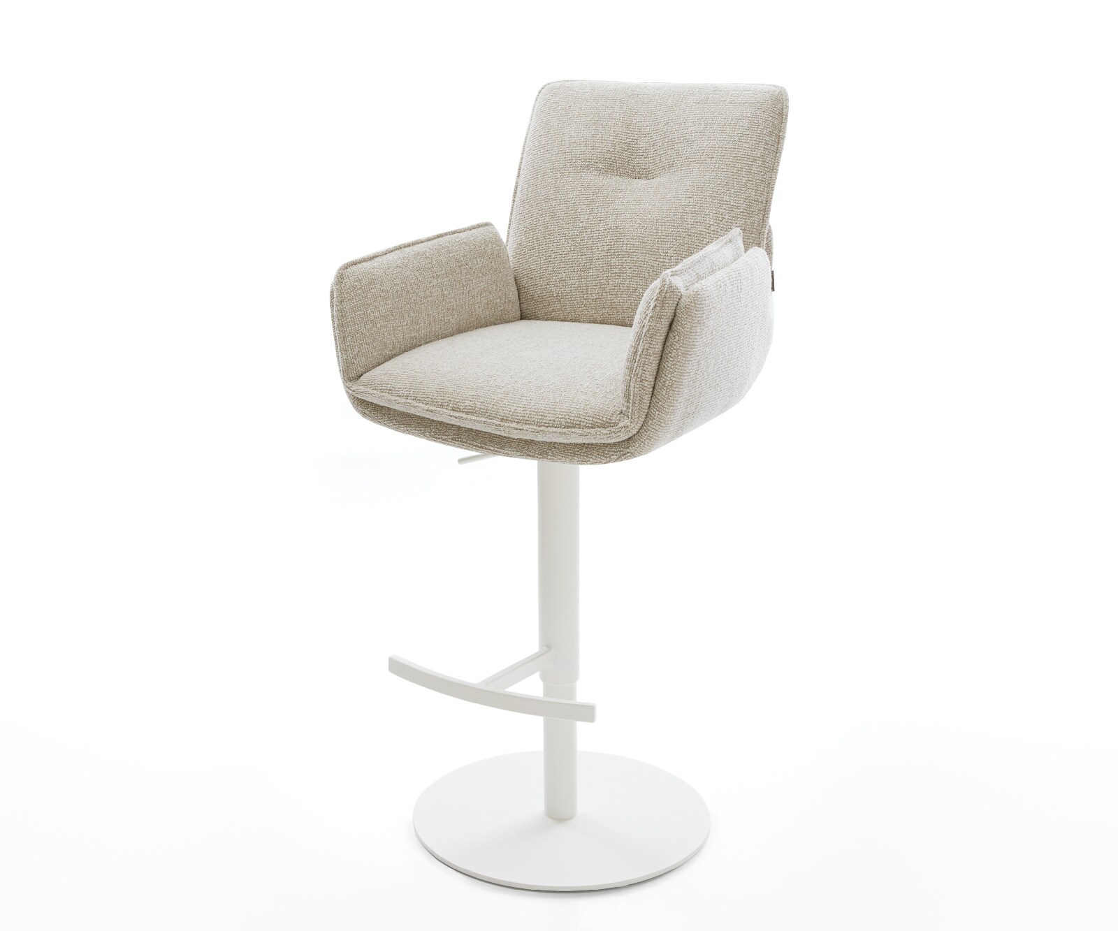 Barstuhl Nela-Flex Webstoff Soft Beige Drehfuß höhenverstellbar Metall Weiß 1