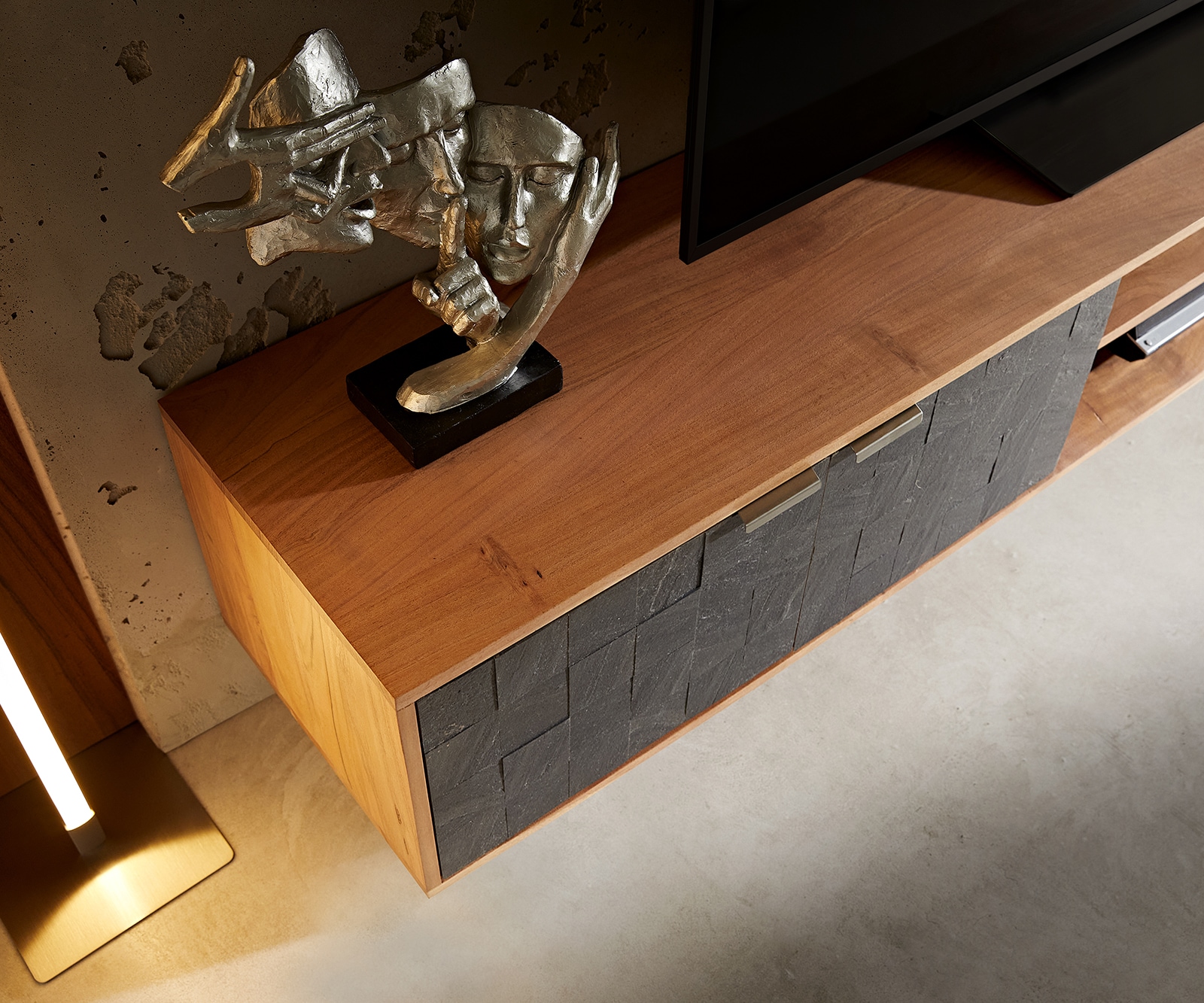 Lowboard Teele 240 cm Akazie Natur Schiefer 4 Türen schwebend 3 Lowboard Teele 240 cm Akazie Natur Schiefer 4 Türen schwebend 3