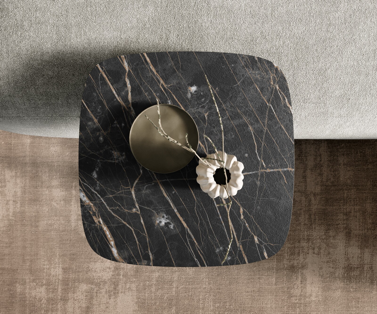 Couchtisch Edge Boot 50x50 cm Keramik Laminam® Noir Desir Braun Eleny Edelstahl gebürstet 3