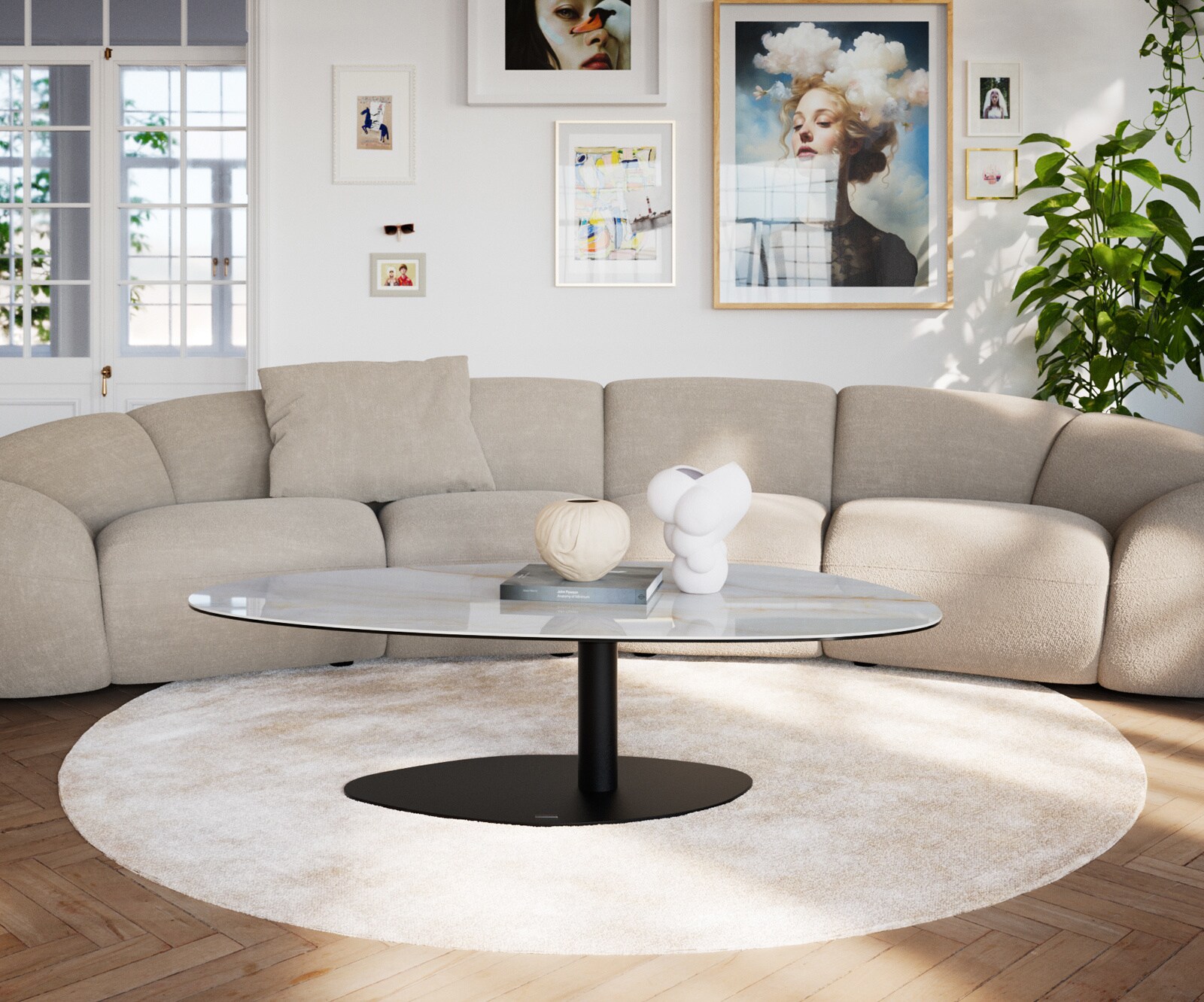 Couchtisch Edge Oval 140x75 cm Keramik Onyx Pearl Vibany Metall Schwarz 2