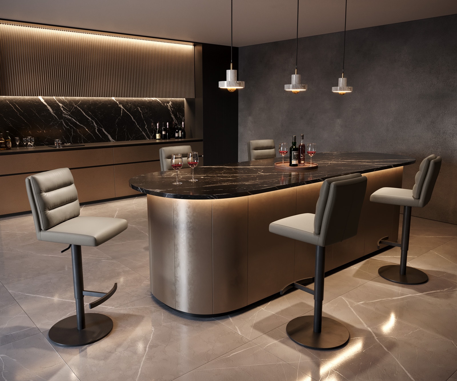 Barstuhl Pela-Flex Echt-Leder Schlamm Drehfuß höhenverstellbar Metall Schwarz drehbar Taschenfederkern 3 Barstuhl Pela-Flex Echt-Leder Schlamm Drehfuß höhenverstellbar Metall Schwarz drehbar Taschenfederkern 3