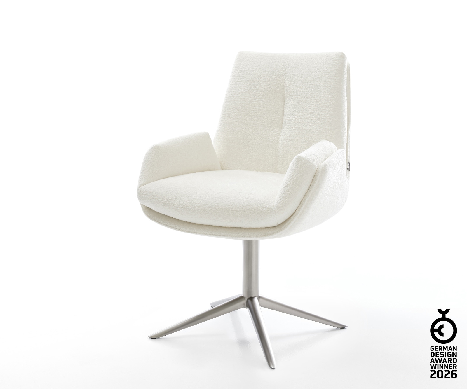 Drehstuhl Clea-Flex Bouclé Soft Beige Fußkreuz Edelstahl 360° drehbar Wippf günstig online kaufen