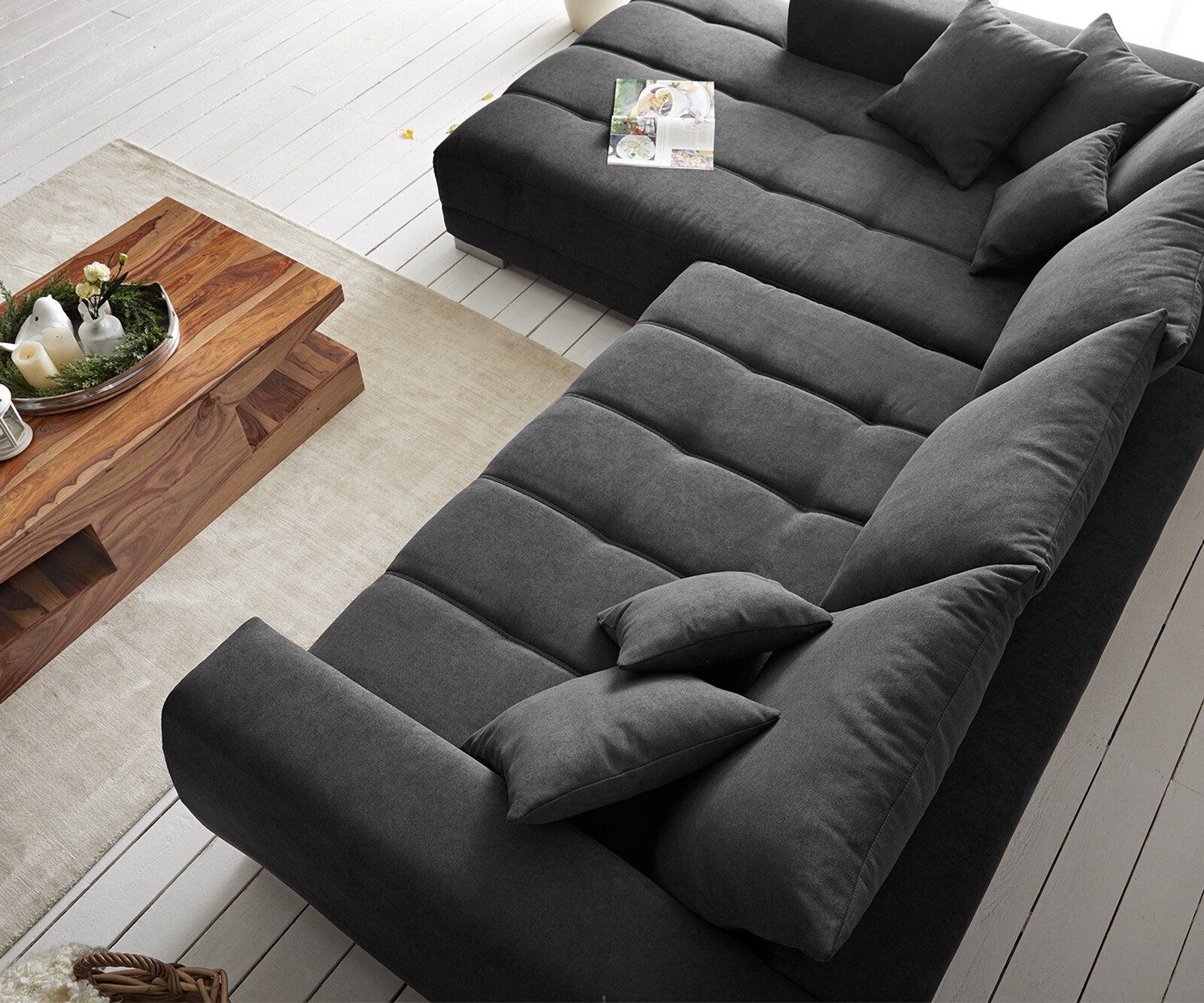 Ecksofa Josea 300x220 cm Mikrofaser Schwarz Recamiere links 5