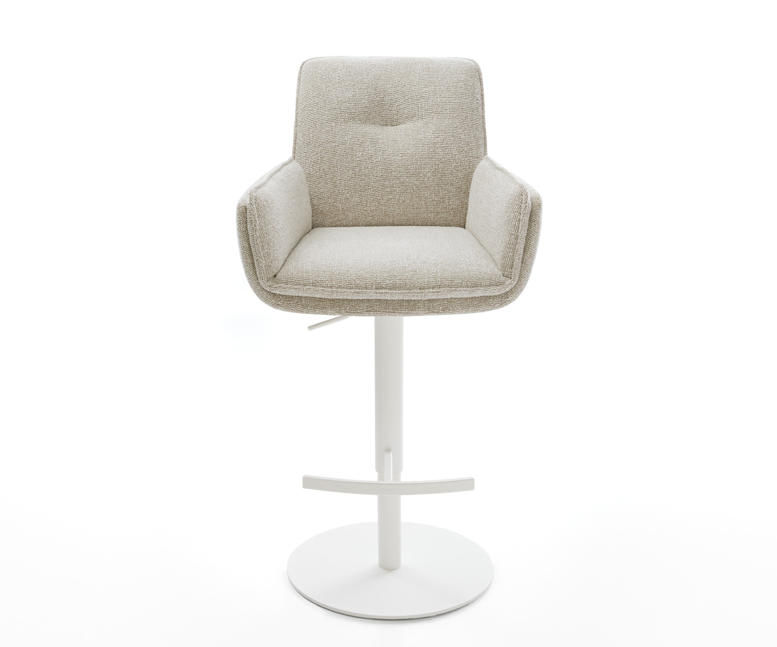 Barstuhl Nela-Flex Webstoff Soft Beige Drehfuß höhenverstellbar Metall Weiß 1