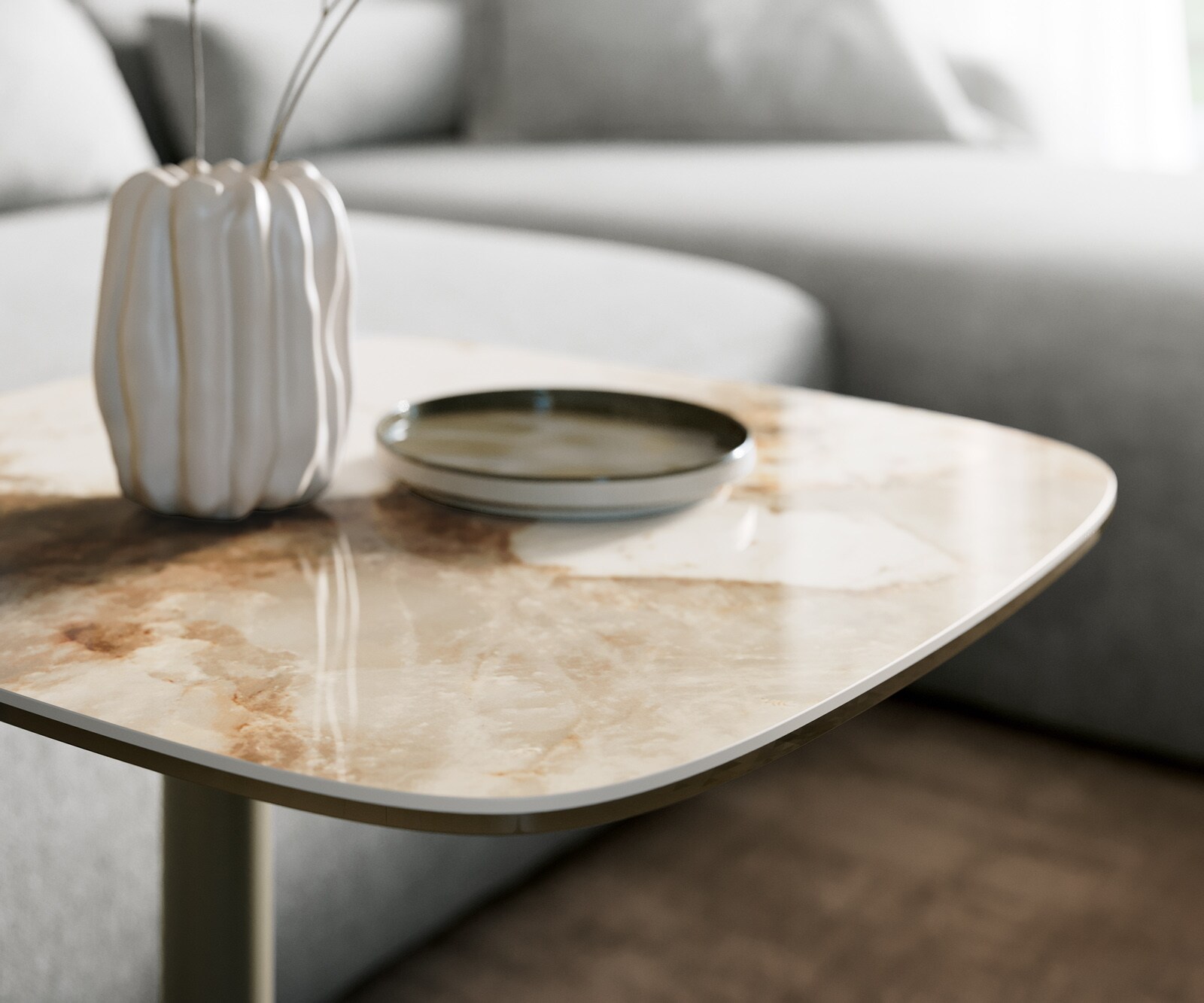 Couchtisch Edge Boot 50x50 cm Keramik Minas Melange Eleny Metall Effektfinish Titan 6