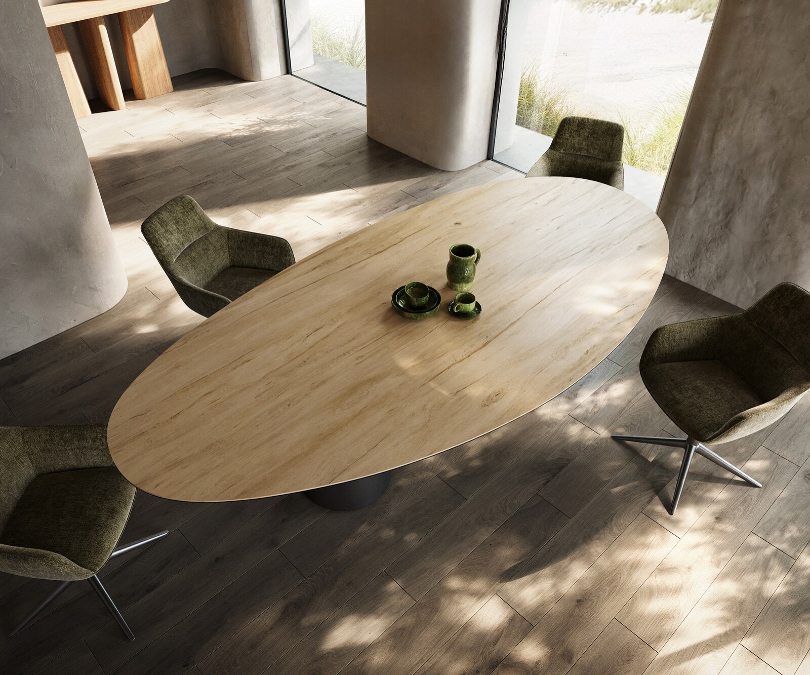 Esstisch Edge Oval 280x130 Keramik Laminam® Sabbia Eichefarbig Troa Edelstahl Graphit 3