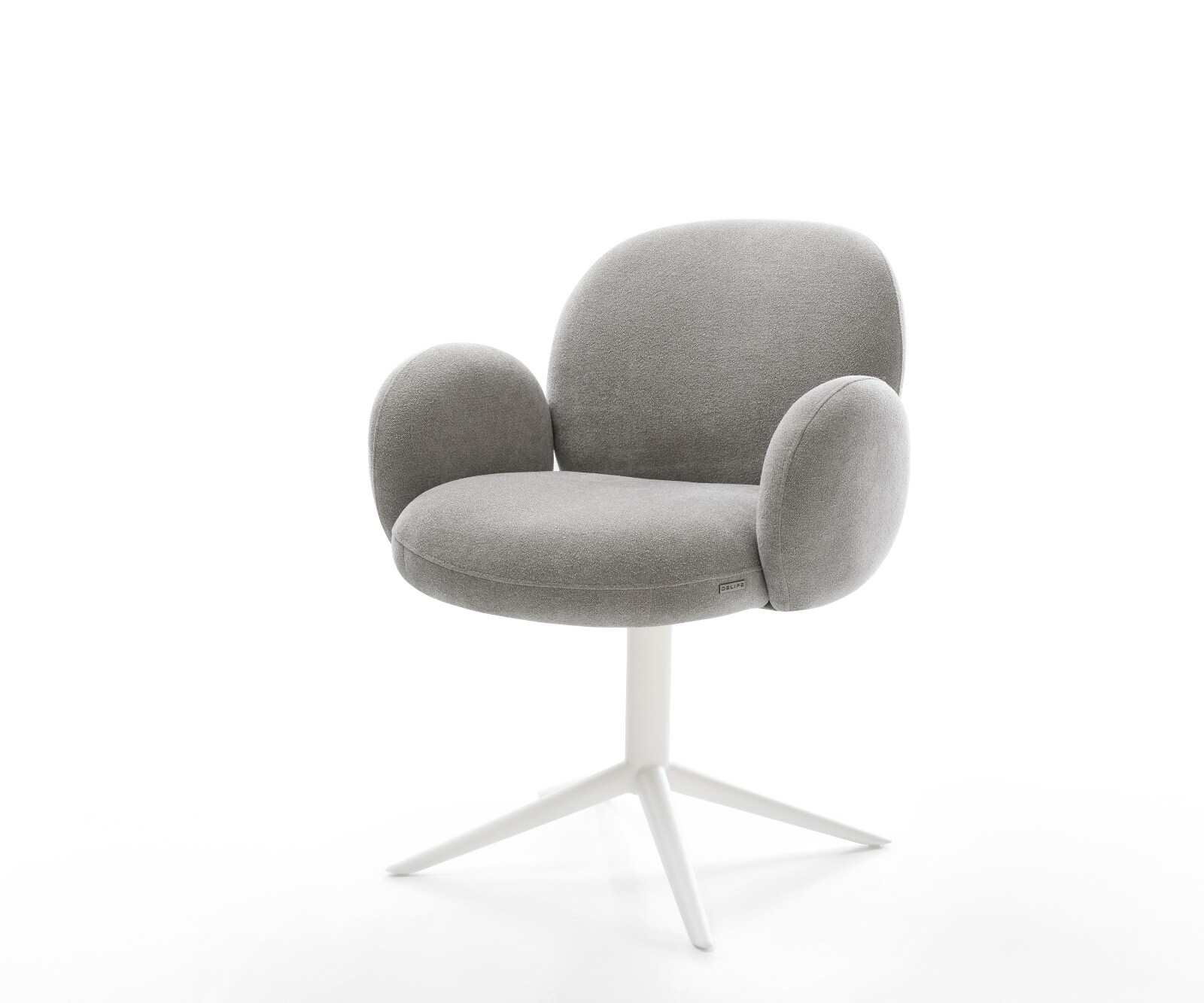 Drehstuhl Nube-Flex mit Armlehnen Strukturstoff Soft Grau Fußkreuz Weiß 360° drehbar Wippfunktion Taschenfederkern 1