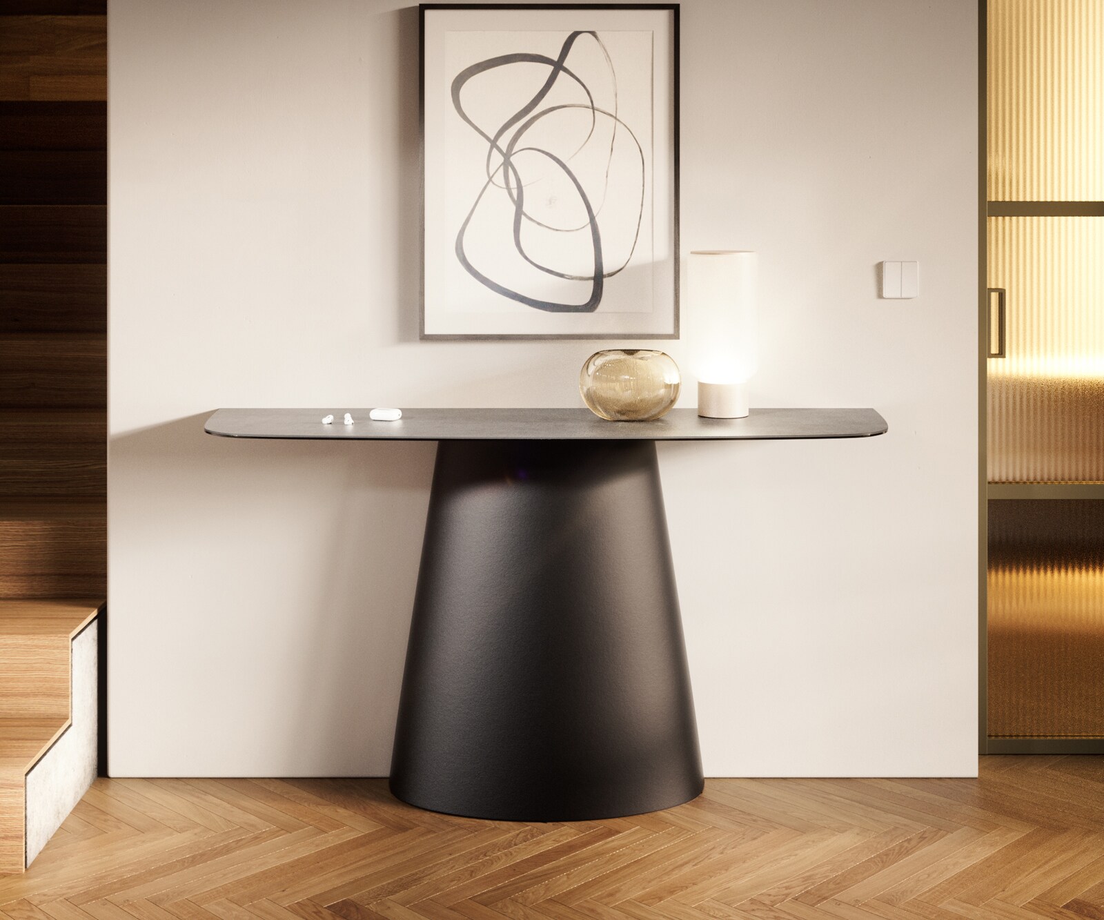Konsolentisch Edge Boot 140x40 cm Keramik Beton Grau Conos Metall Schwarz