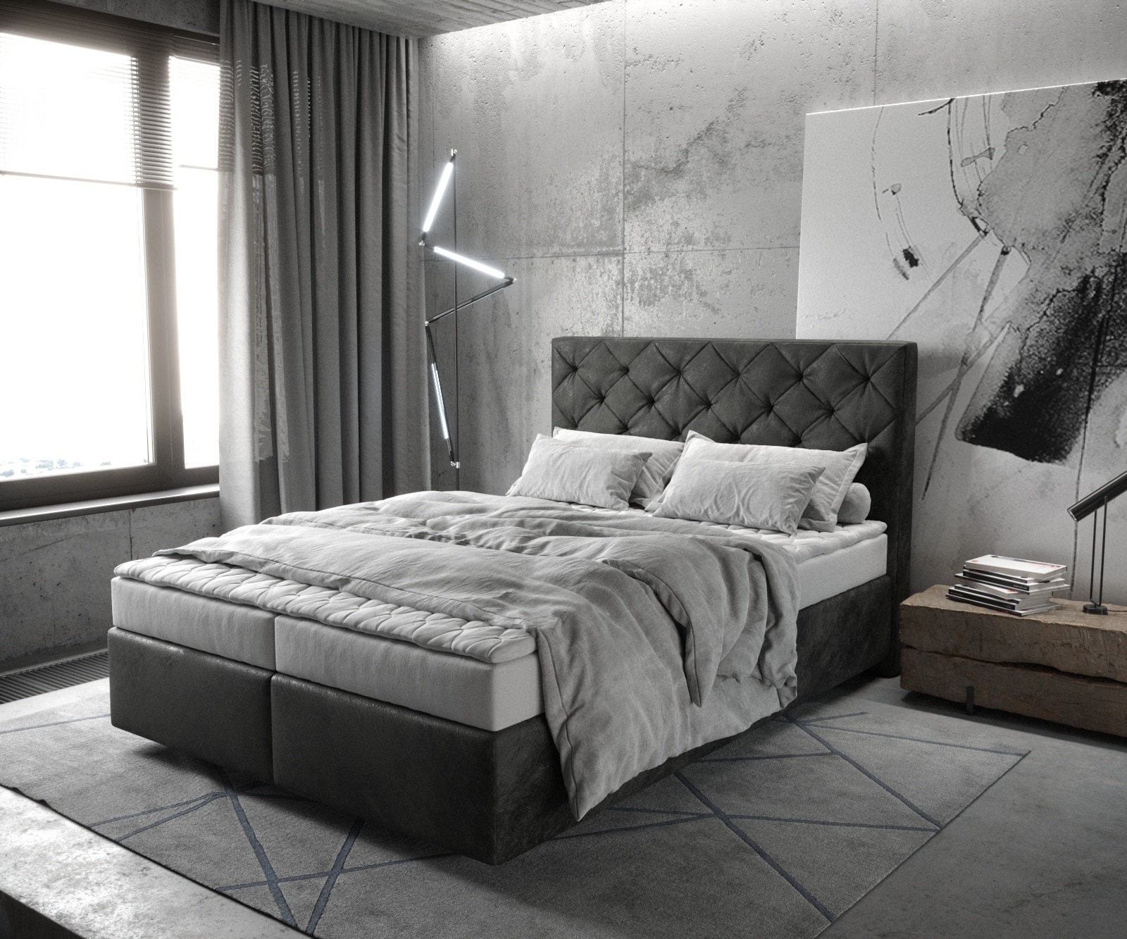 Boxspringbett Dream-Great 140x200 cm Mikrofaser Anthrazit Vintage mit Matratze und Topper
