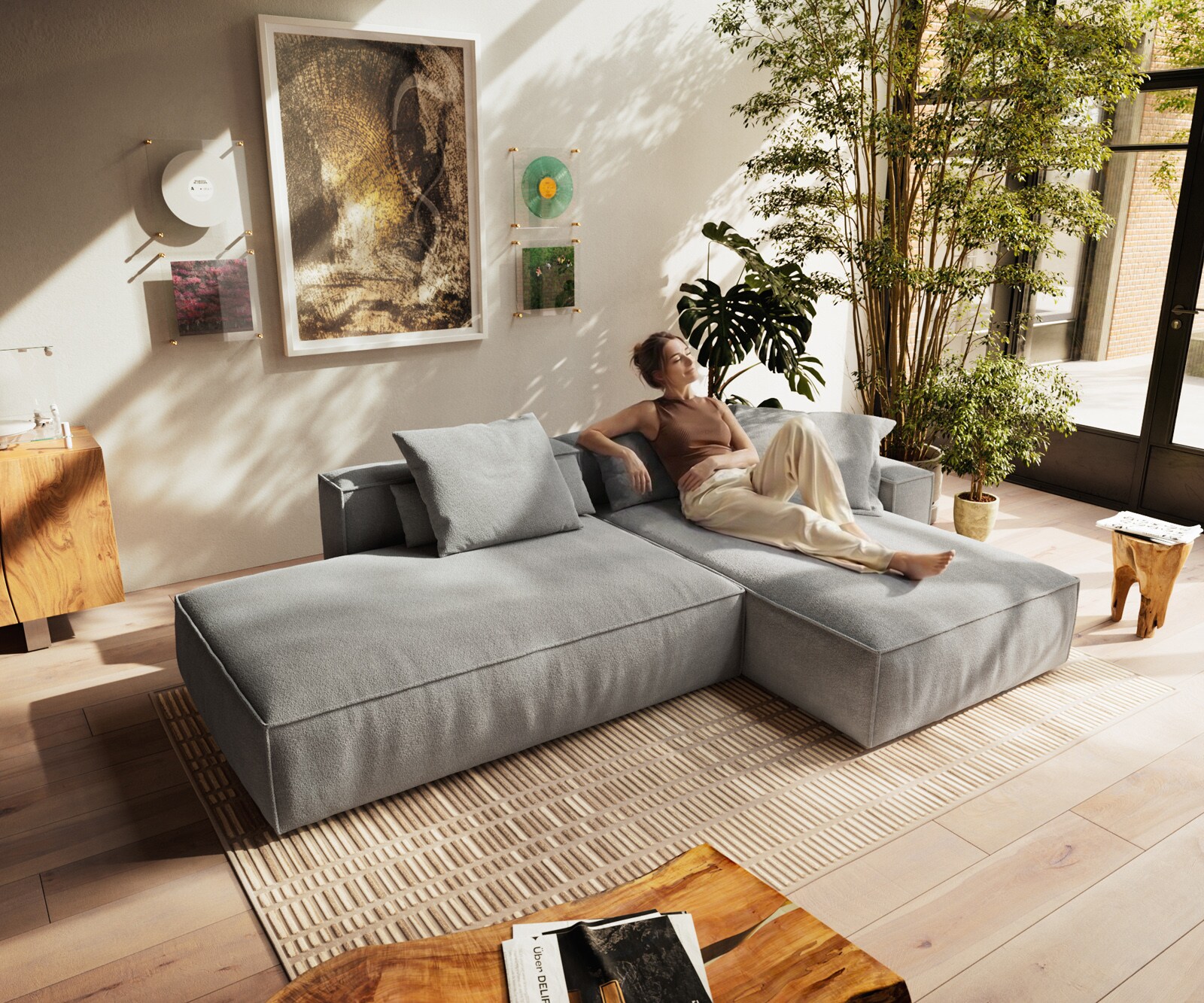 Ecksofa Freestyle 310x200 cm Strukturstoff Soft Grau Kedernaht 3