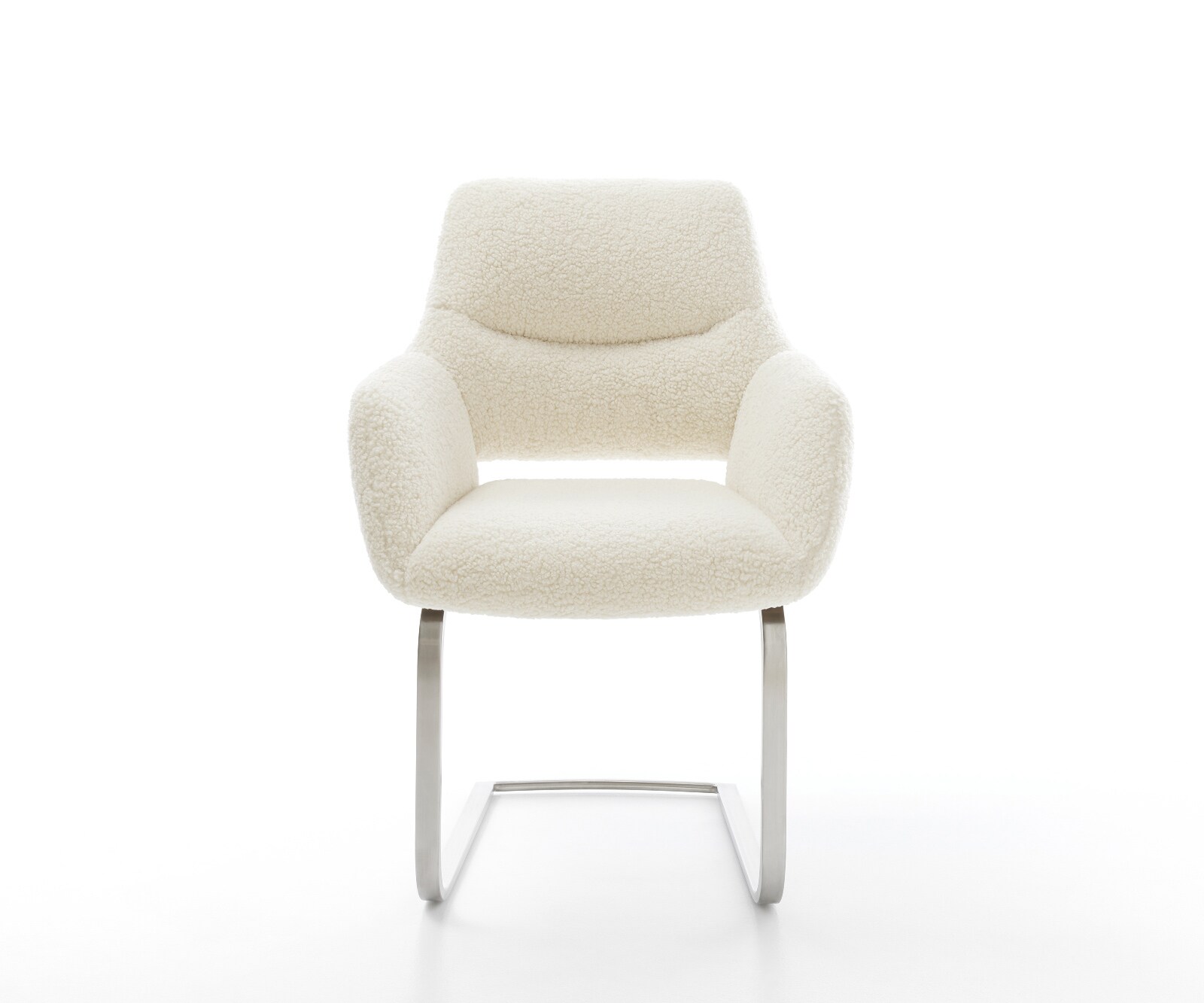 Freischwinger Yago-Flex mit Armlehnen Teddystoff Beige Freischwinger flach Edelstahl Taschenfederkern 1