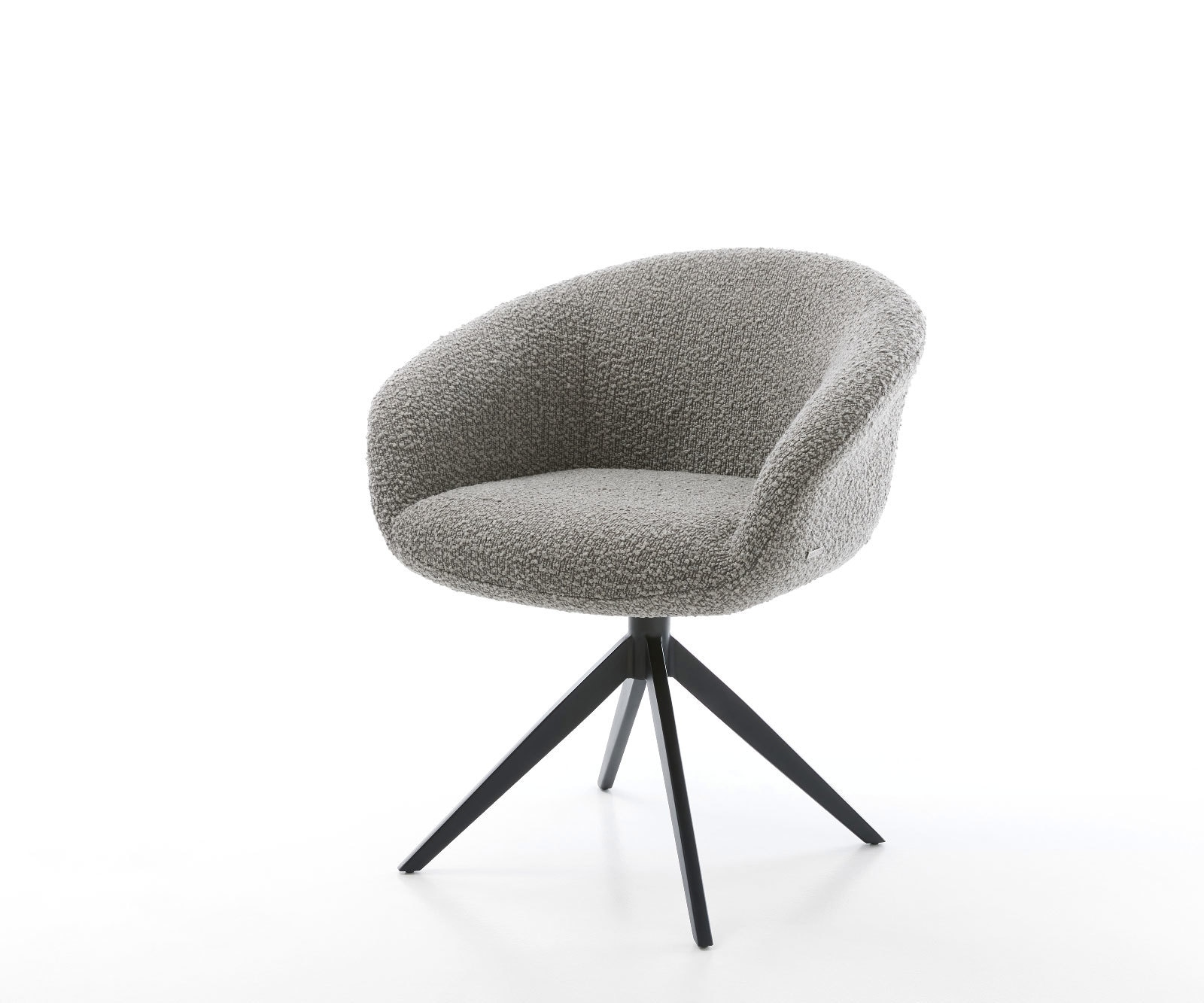 Drehstuhl Vinka-Flex mit Armlehnen Bouclé Silbergrau Kreuzgestell breit Schwarz 360° drehbar Wippfunktion Taschenfederkern Drehstuhl Vinka-Flex mit Armlehnen Bouclé Silbergrau Kreuzgestell breit Schwarz 360° drehbar Wippfunktion Taschenfederkern