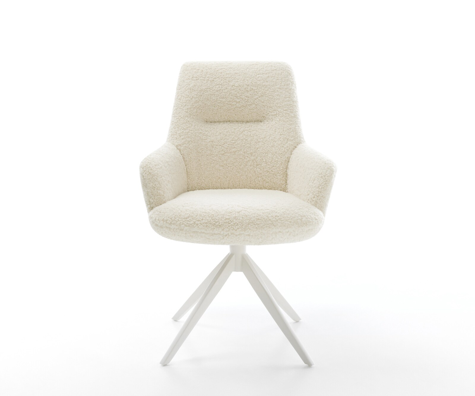 Drehstuhl Zelia-Flex mit Armlehnen Teddystoff Beige Kreuzgestell breit Weiß 360° drehbar Wippfunktion Taschenfederkern 2