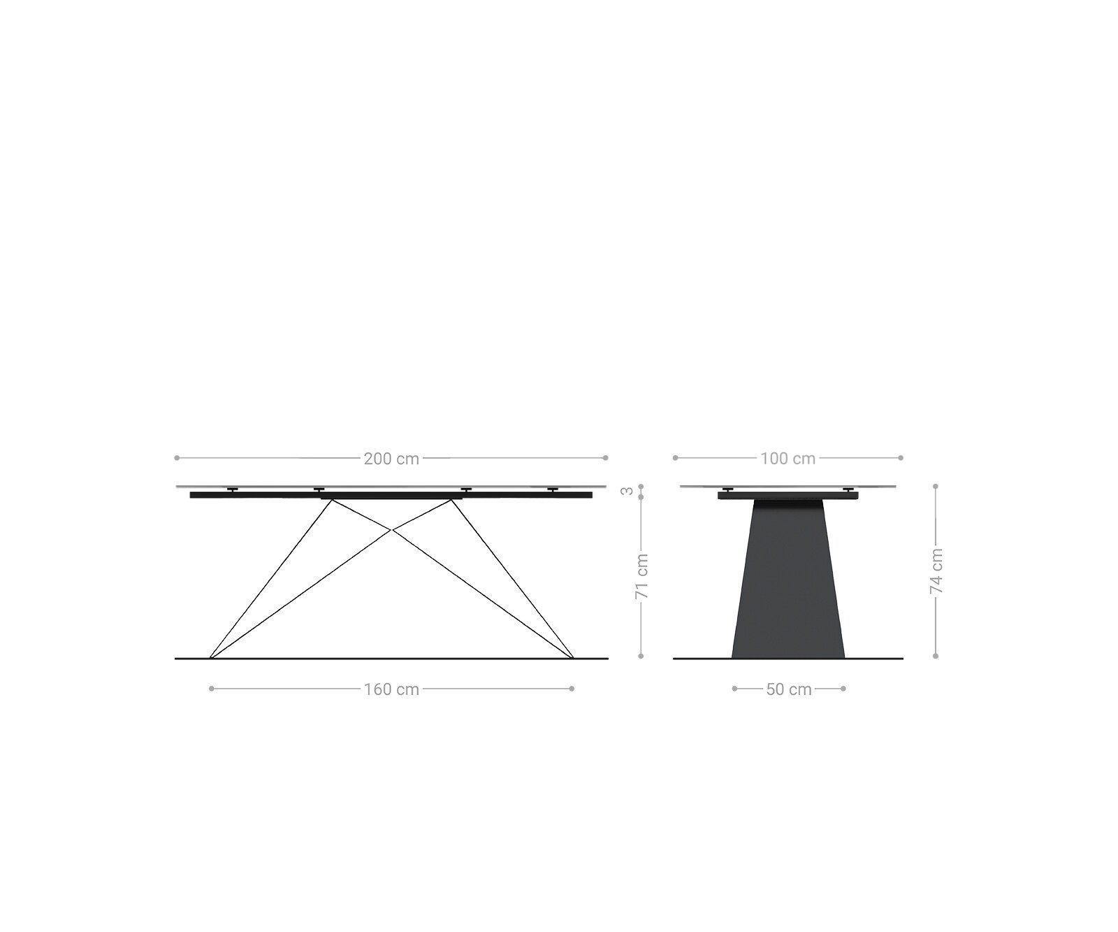 Esstisch Edge 200x100cm Keramik Laminam®Noir Desir Braun V-Mittelfuß Schwarz 5