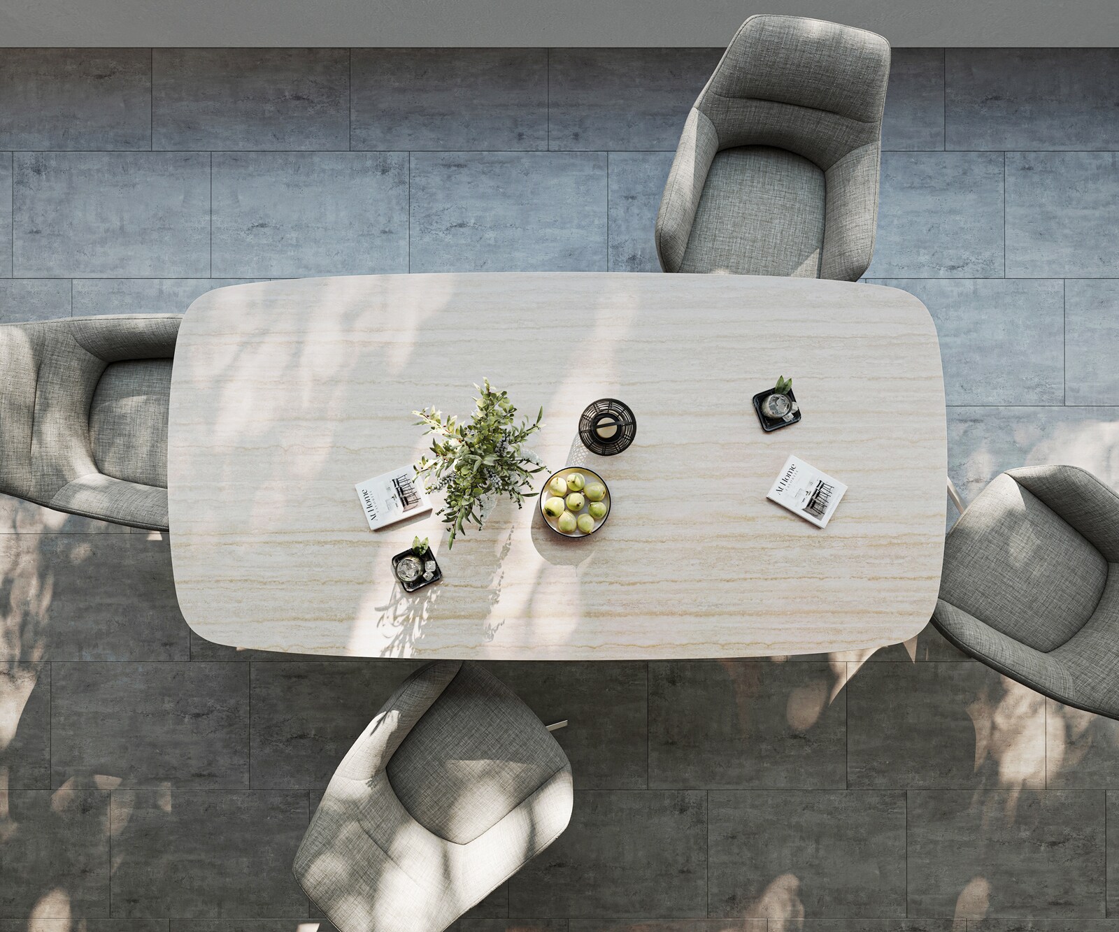 Outdoortisch Edge Boot 200x100 cm Keramik Laminam® Travertino Bianco Creme-Weiß Kreuzgestell Rechteck Edelstahl 5