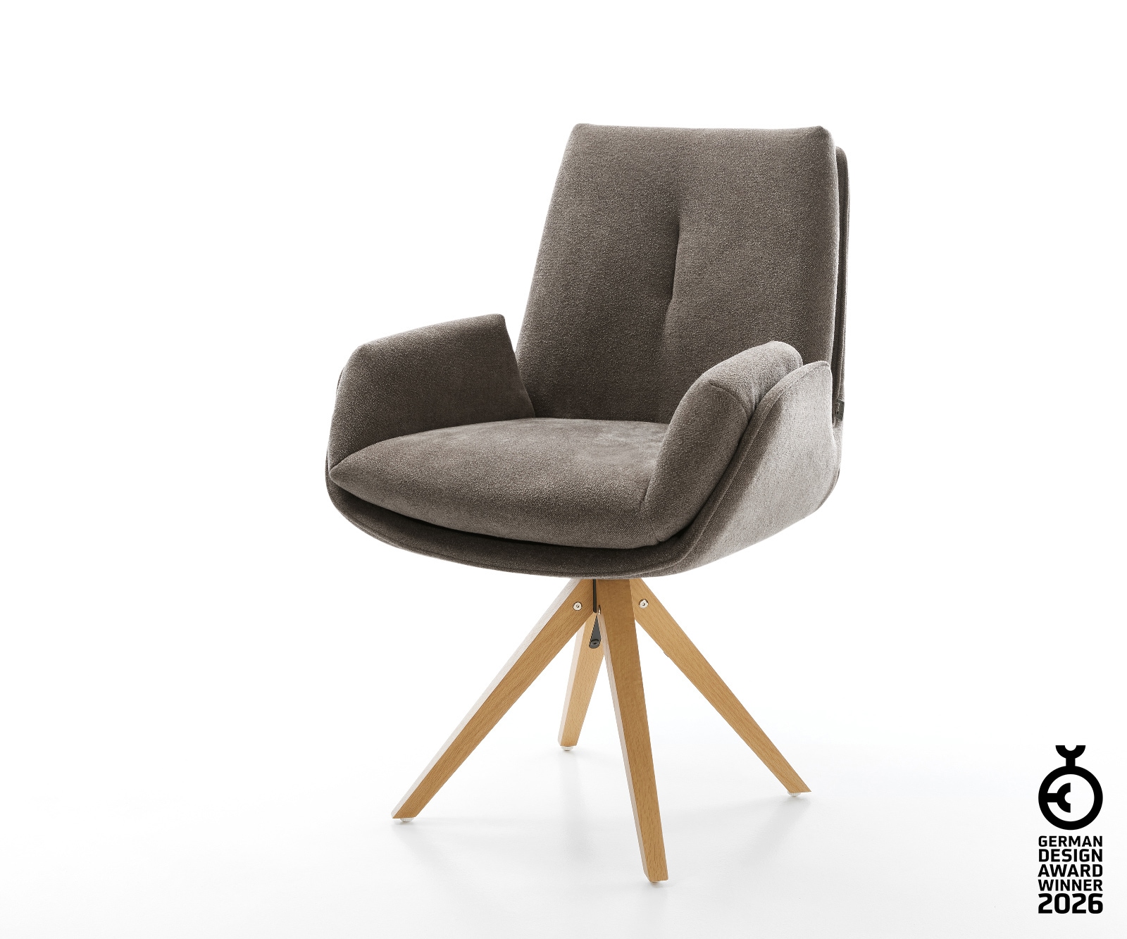 Drehstuhl Clea-Flex Strukturstoff Soft Taupe Holzgestell kantig Natur 360° drehbar