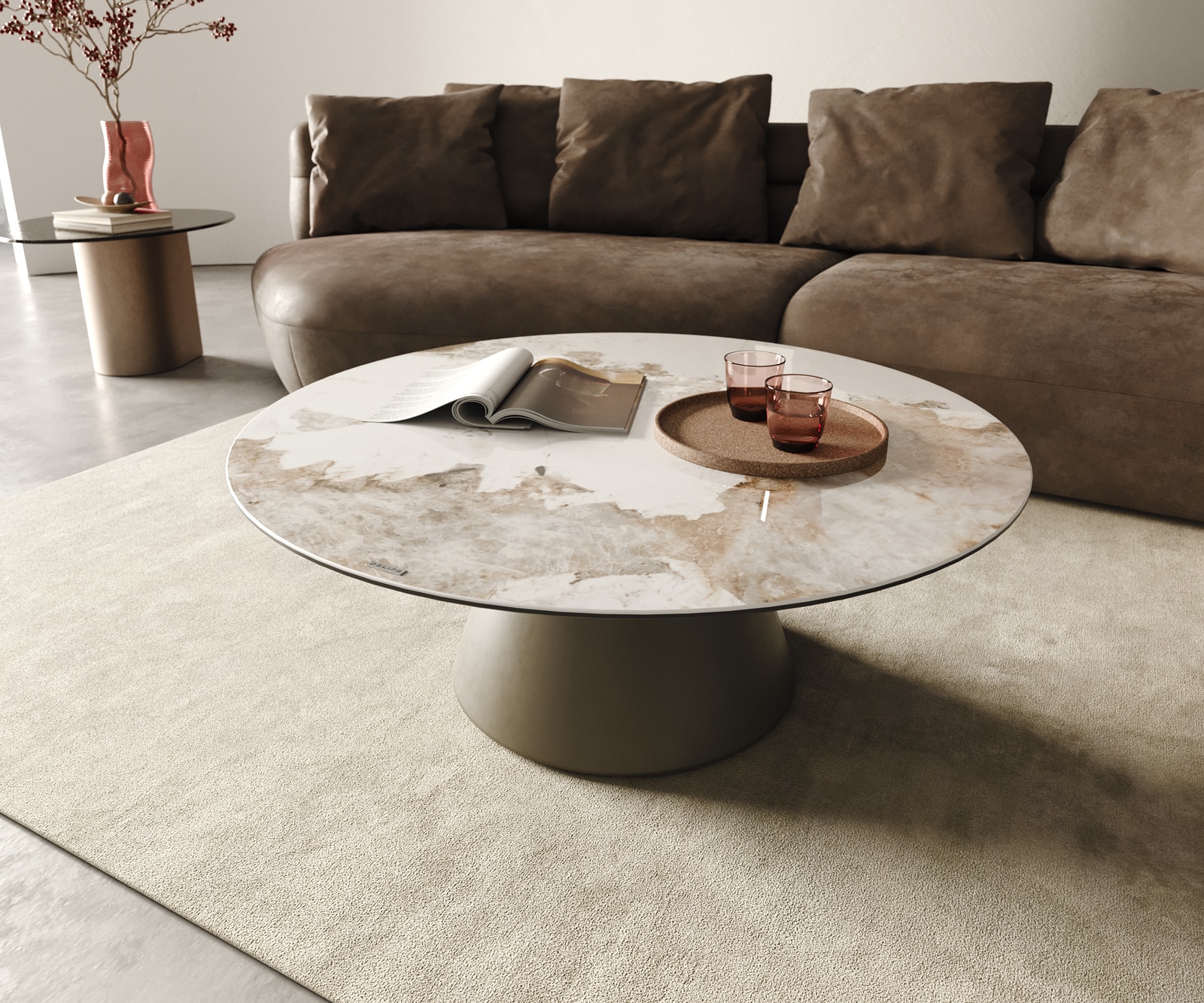 Couchtisch Borna 100x100 cm Keramik Minas Melange Weiß-Beige Gestell Konisch Effektfinish Titan Couchtisch Borna 100x100 cm Keramik Minas Melange Weiß-Beige Gestell Konisch Effektfinish Titan