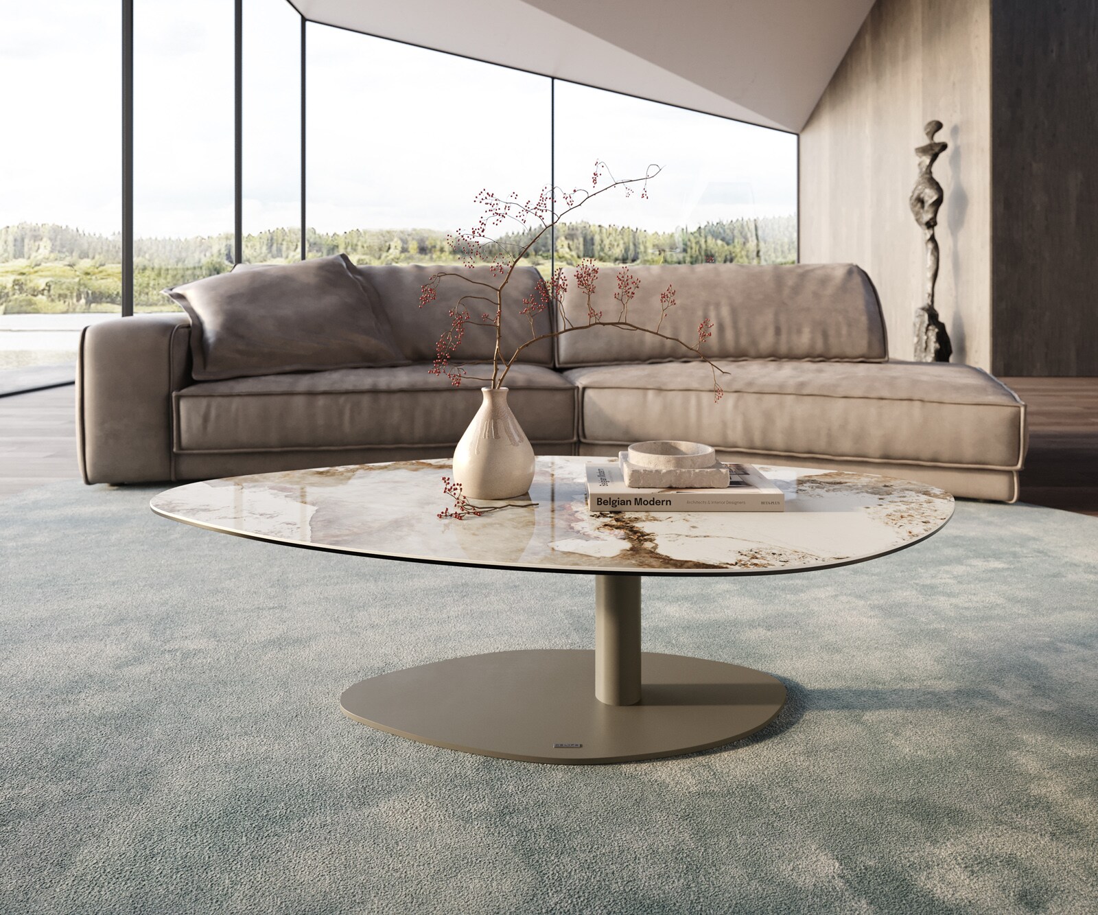 Couchtisch Edge Organisch 140x76 cm Keramik Minas Melange Vibany Metall Effektfinish Titan 1