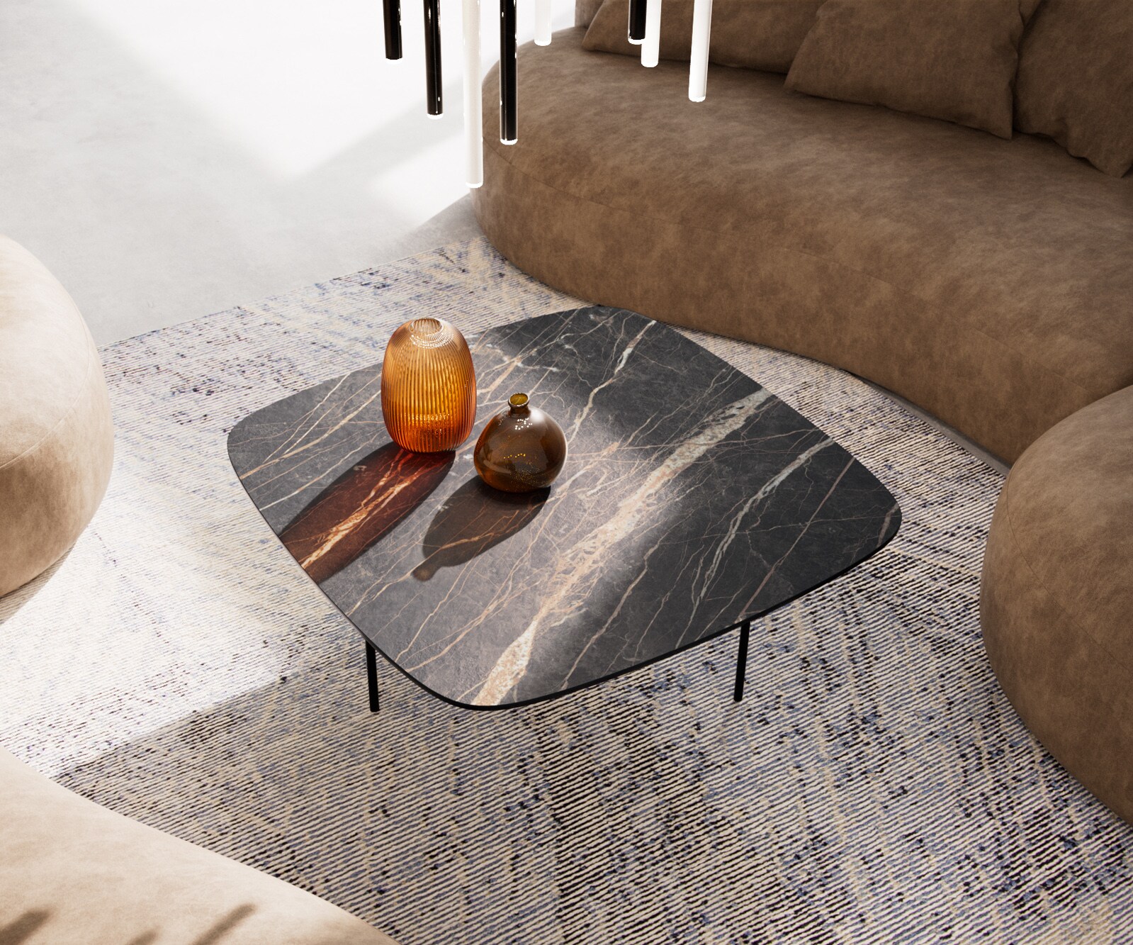 Couchtisch Edge Boot 90x90 cm Keramik Laminam® Noir Desir Braun Trive Metall Schwarz 4