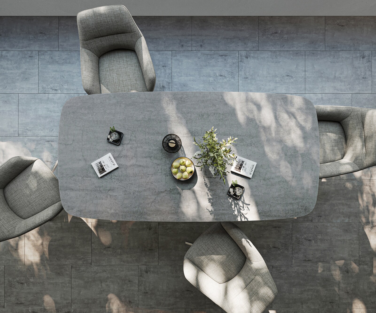 Outdoortisch Edge Boot 200x100 cm Keramik Beton Grau Kreuzgestell Rechteck Edelstahl 6