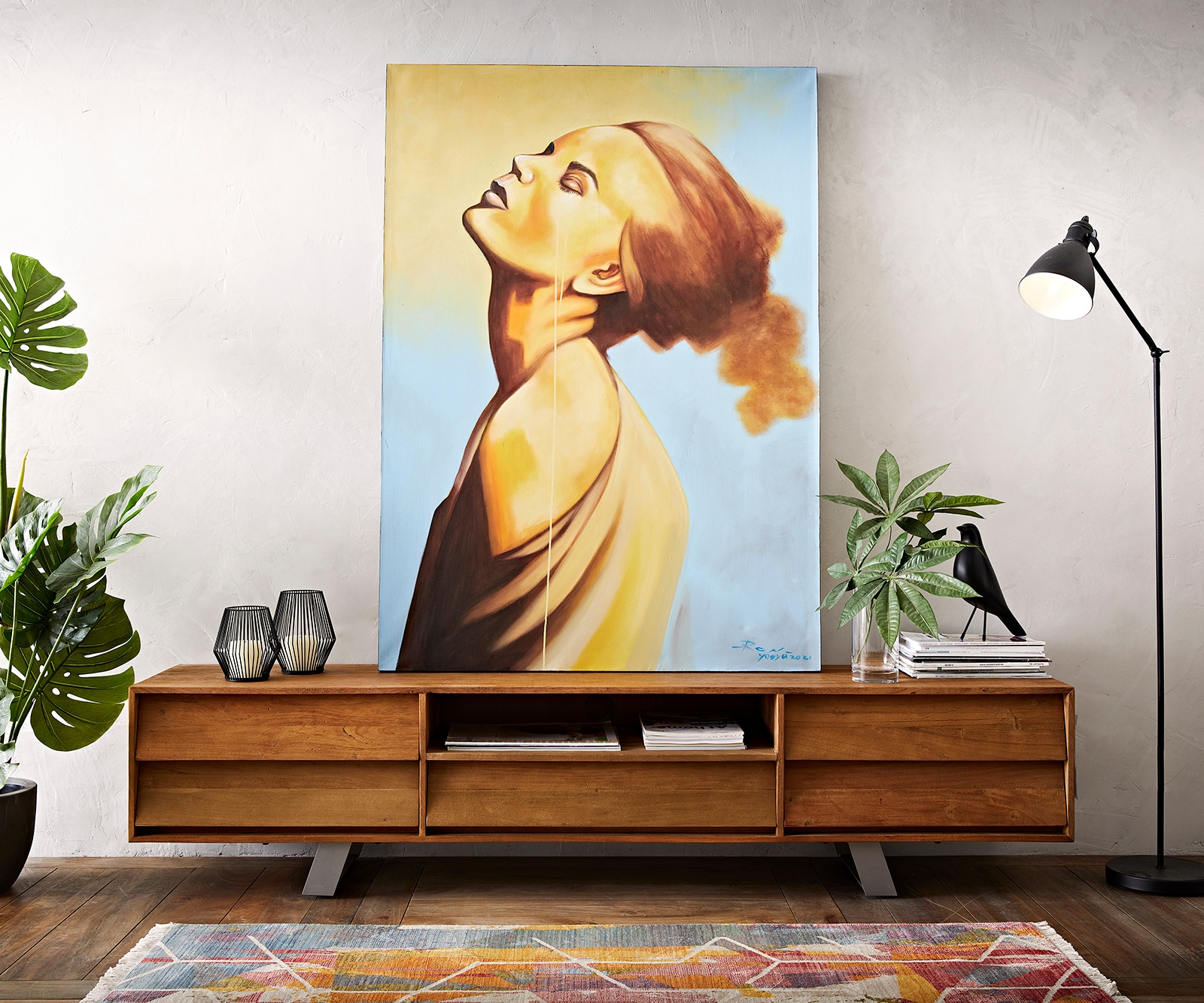 Gemälde Young Woman 170x120 cm Mehrfarbig Acryl auf Leinwand 2 Gemälde Young Woman 170x120 cm Mehrfarbig Acryl auf Leinwand 2