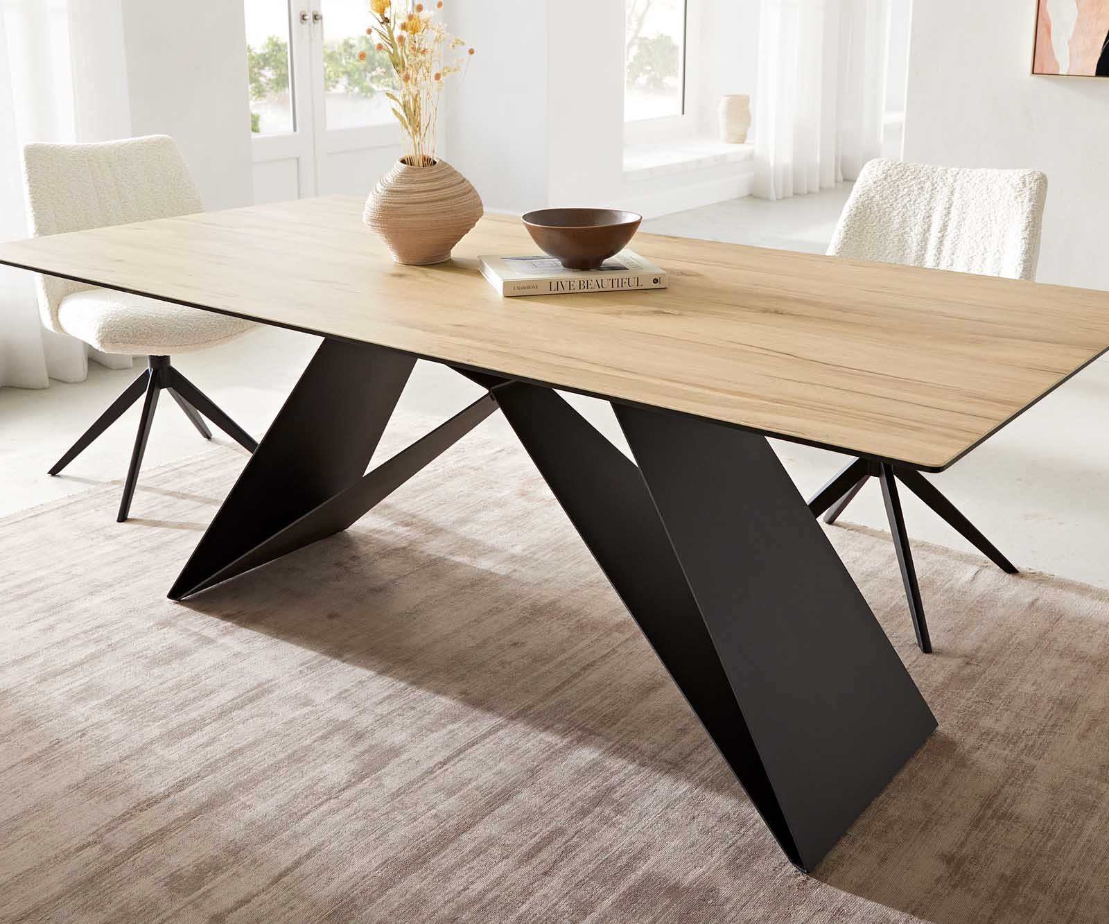 Esstisch Edge 200x100 Keramik Laminam® Sabbia Eichefarbig V-Gestell Flachstahl Schwarz 6 Esstisch Edge 200x100 Keramik Laminam® Sabbia Eichefarbig V-Gestell Flachstahl Schwarz 6