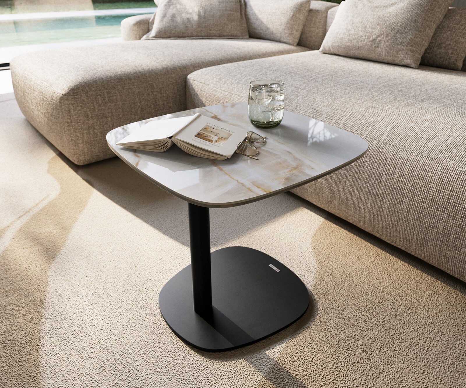 Beistelltisch Edge Boot 50x50 cm Keramik Onyx Pearl Eleny Metall Schwarz 7