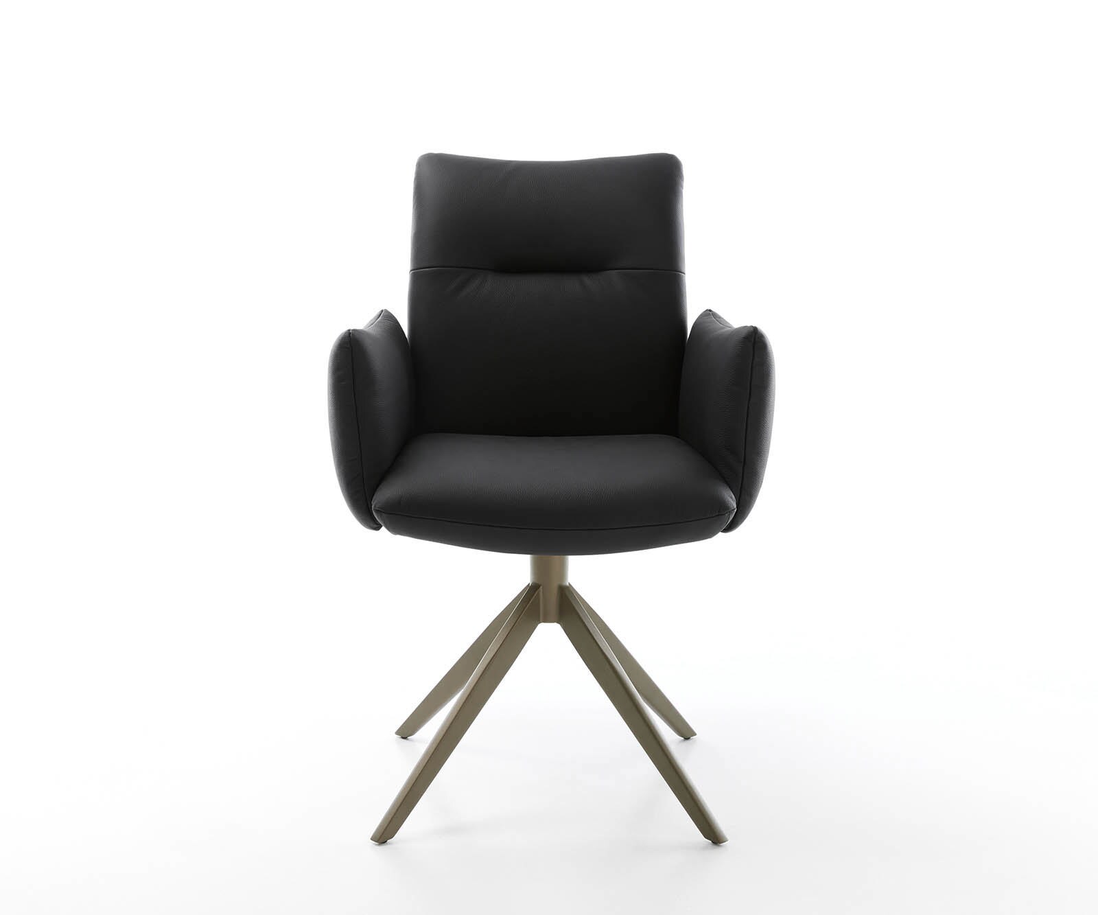 Drehstuhl Jova-Flex mit Armlehnen Echt-Leder Schwarz Kreuzgestell breit Effektfinish Titan 360° drehbar Taschenfederkern 1