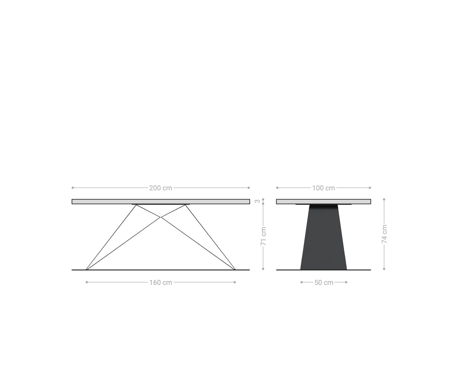 Esstisch Edge Boot 200x100x2,5-3 Eiche Natur V-Gestell Flachstahl Schwarz Schweizer Kante 8