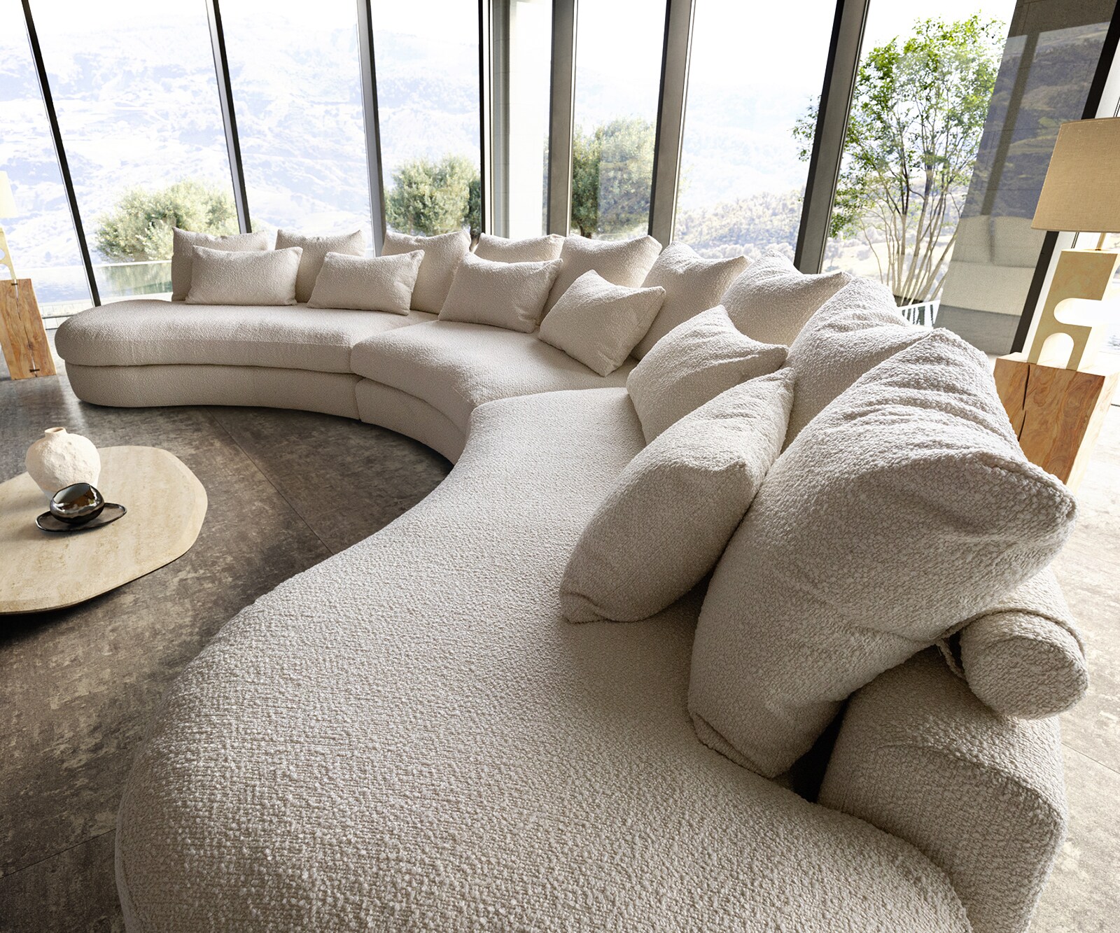Megasofa Estrea 500x250 cm Bouclé Creme-weiß Rundsofa 4