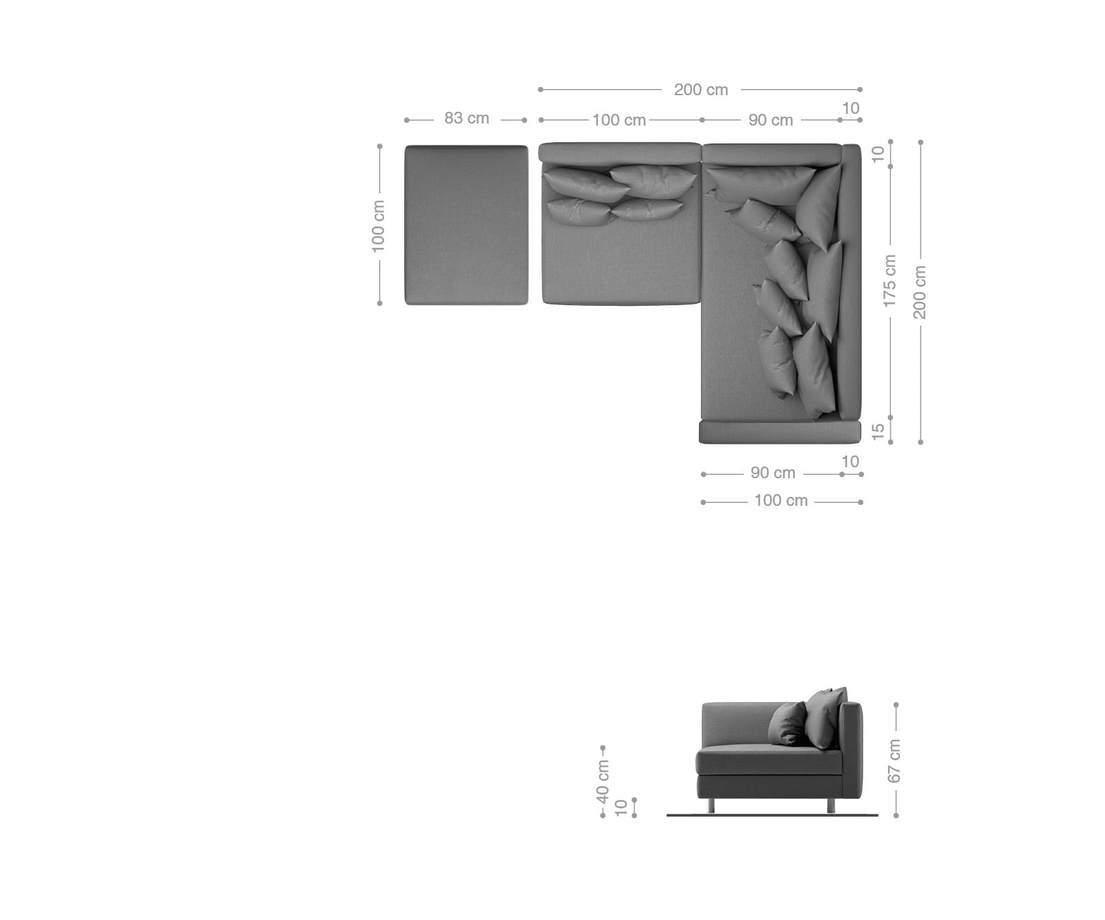 Ecksofa Clovis Schwarz modular Hocker Armlehne Ottomane Rechts 7