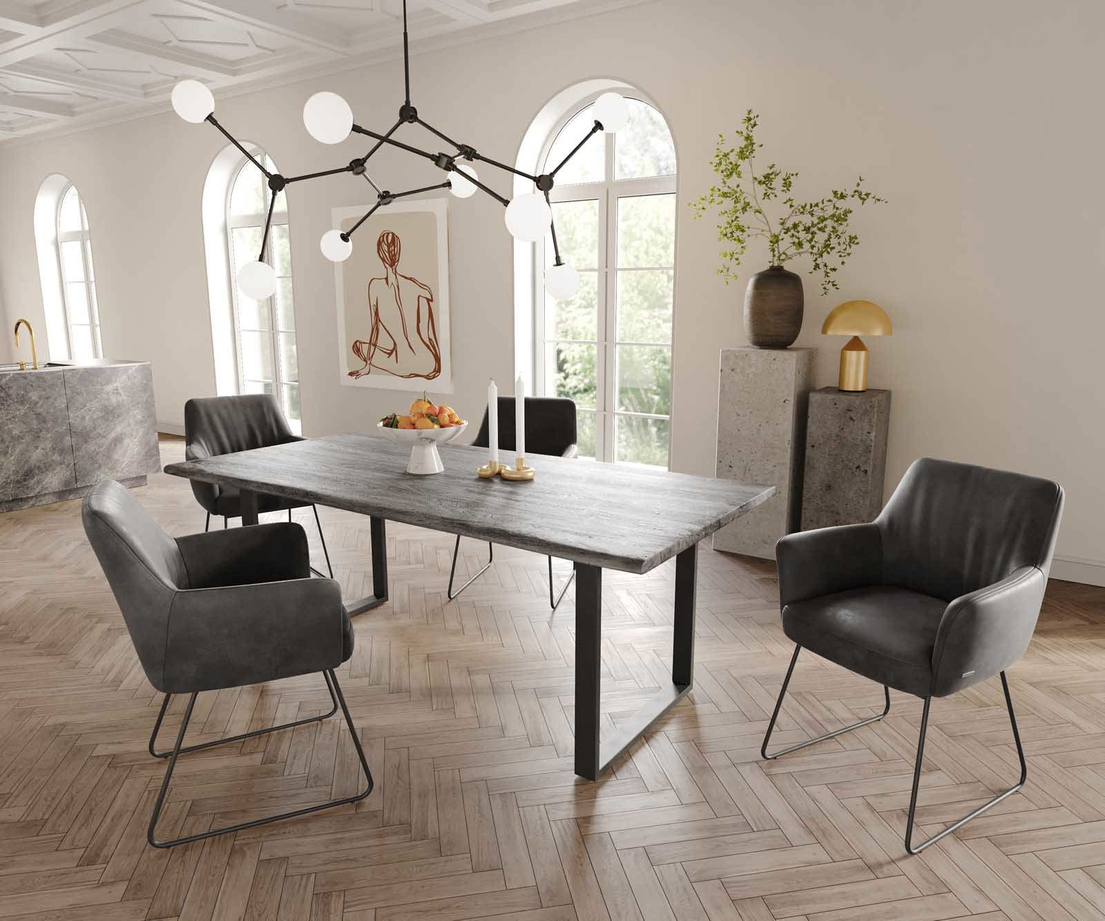 Esszimmerstuhl Xana-Flex mit Armlehnen Mikrofaser Anthrazit Vintage Kufengestell Schwarz Taschenfederkern 4 Esszimmerstuhl Xana-Flex mit Armlehnen Mikrofaser Anthrazit Vintage Kufengestell Schwarz Taschenfederkern 4