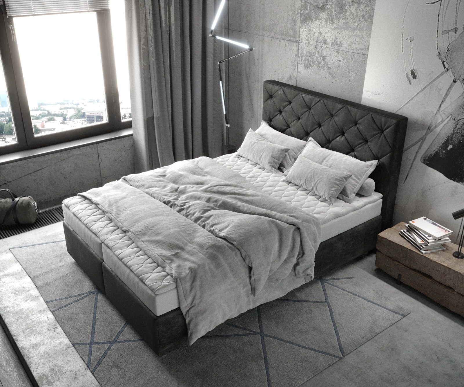 Boxspringbett Dream-Great 140x200 cm Mikrofaser Anthrazit Vintage mit Matratze und Topper 3