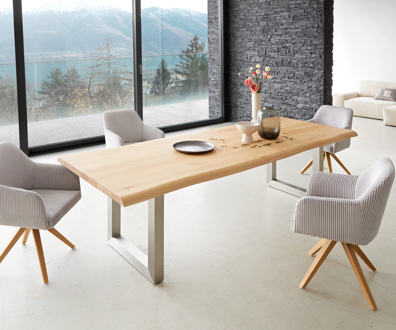 Esstisch Edge 260x100 Eiche Natur Edelstahl Breit Live-Edge 6