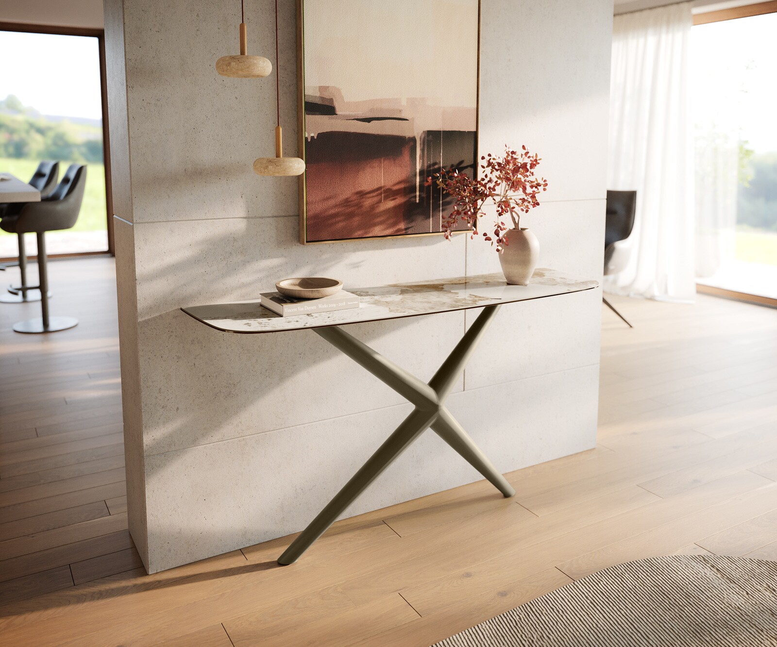 Konsolentisch Edge Boot 140x40 cm Keramik Minas Melange Weiß-Beige Estelo Metall Effektfinish Titan 3