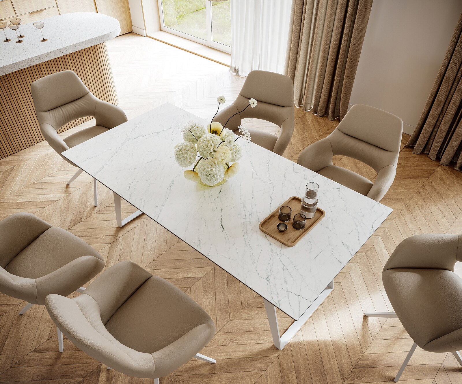 Esstisch Edge 200x100 cm Keramik Laminam® Statuarietto Weiß Metall Schräg Weiß 3