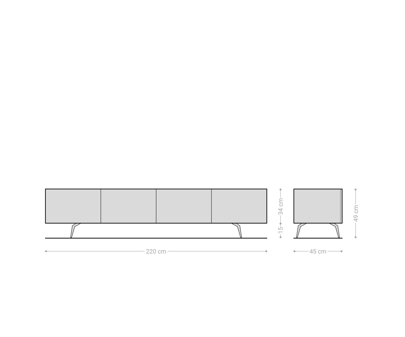 Lowboard Ashara 220 cm Eiche Natur 3D Effekt 4 Türen Winkelfuß Edelstahl gebürstet 6